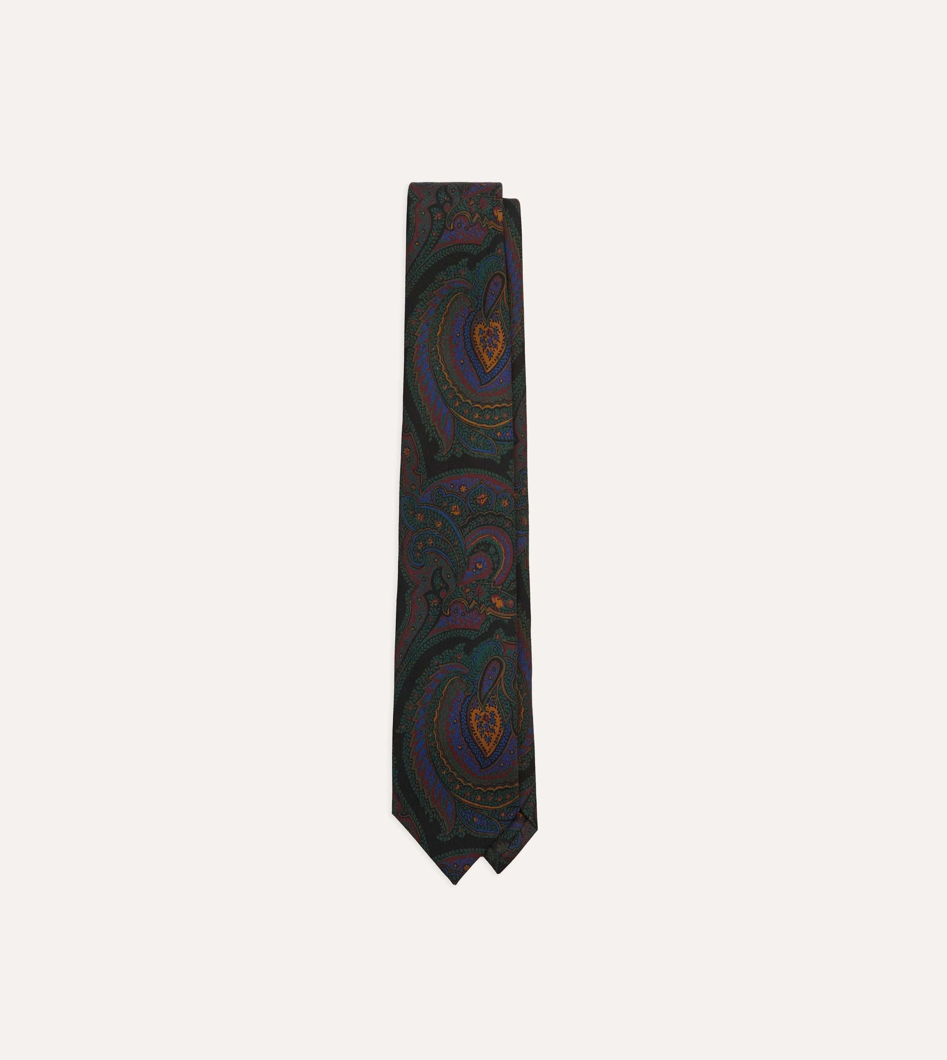Black Paisley Print Madder Silk Self-Tipped Tie sold by Drake's London