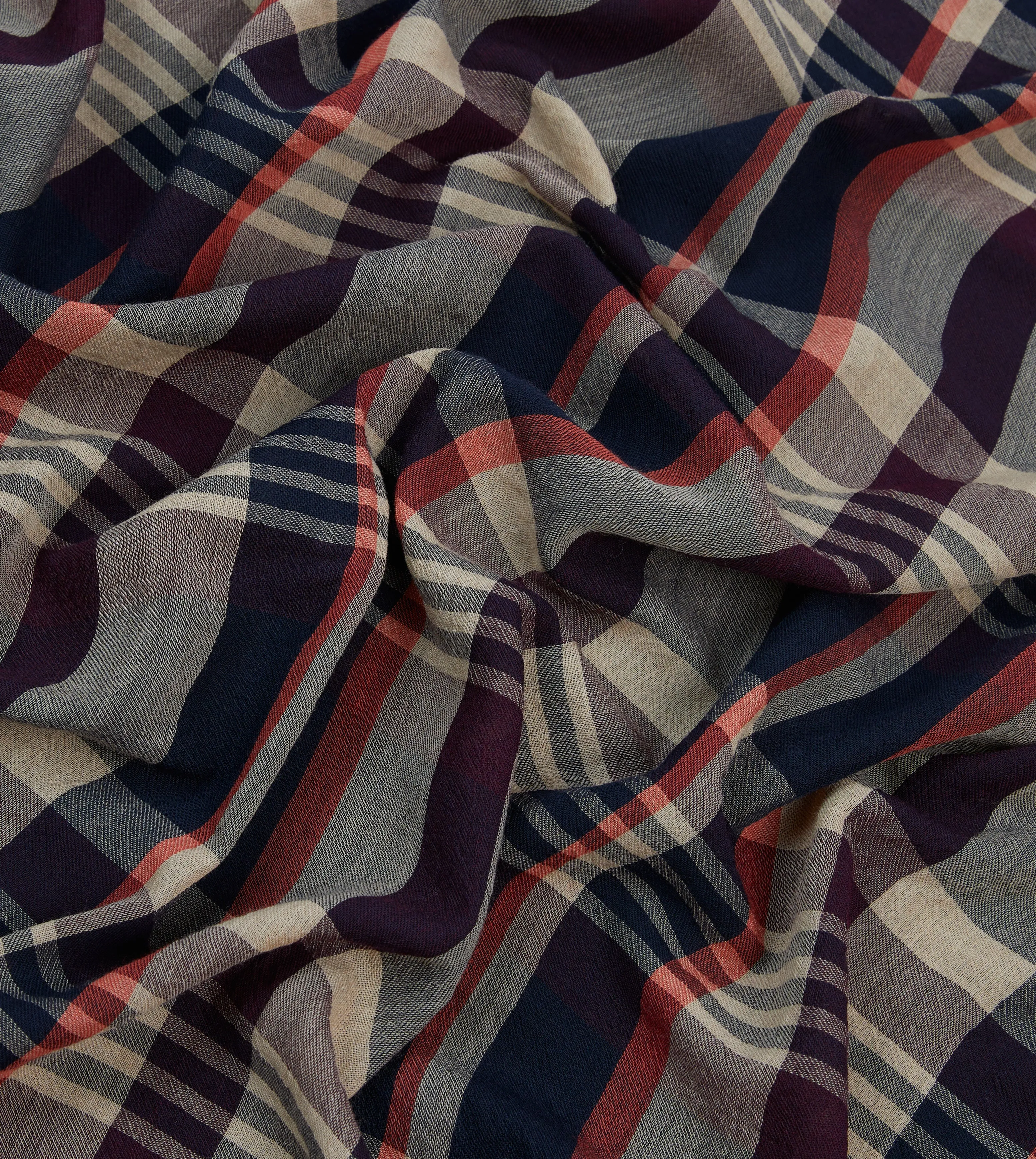 Navy, Red and Ecru Tartan Check Worsted Wool Scarf sold by Drake's London product image thumbnail 2