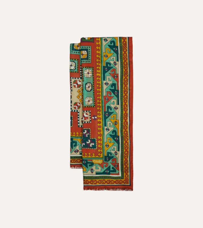 Red Kilim Print Wool-Silk Scarf sold by Drake's London