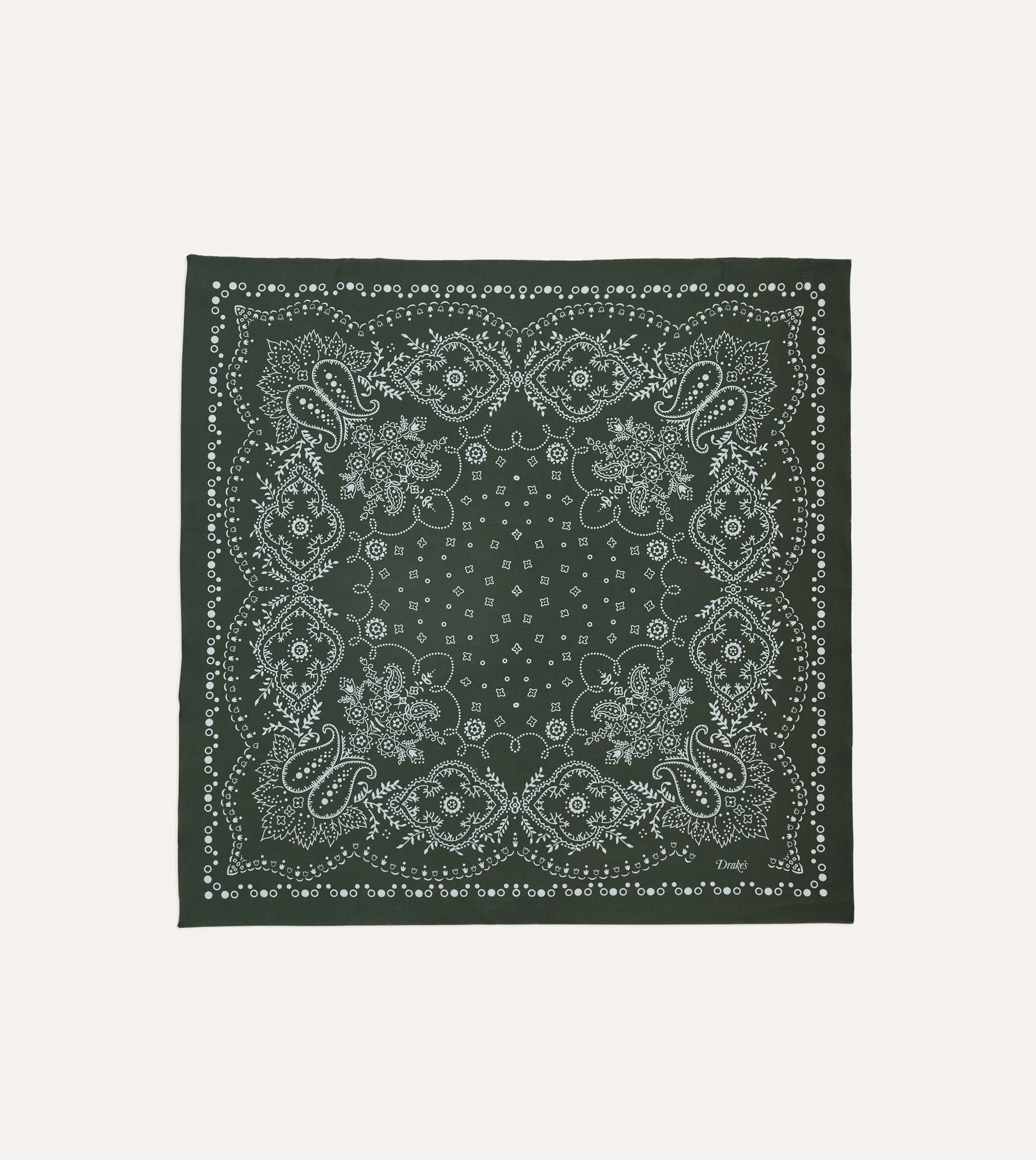Dark Green Paisley Print Cotton Bandana sold by Drake's London