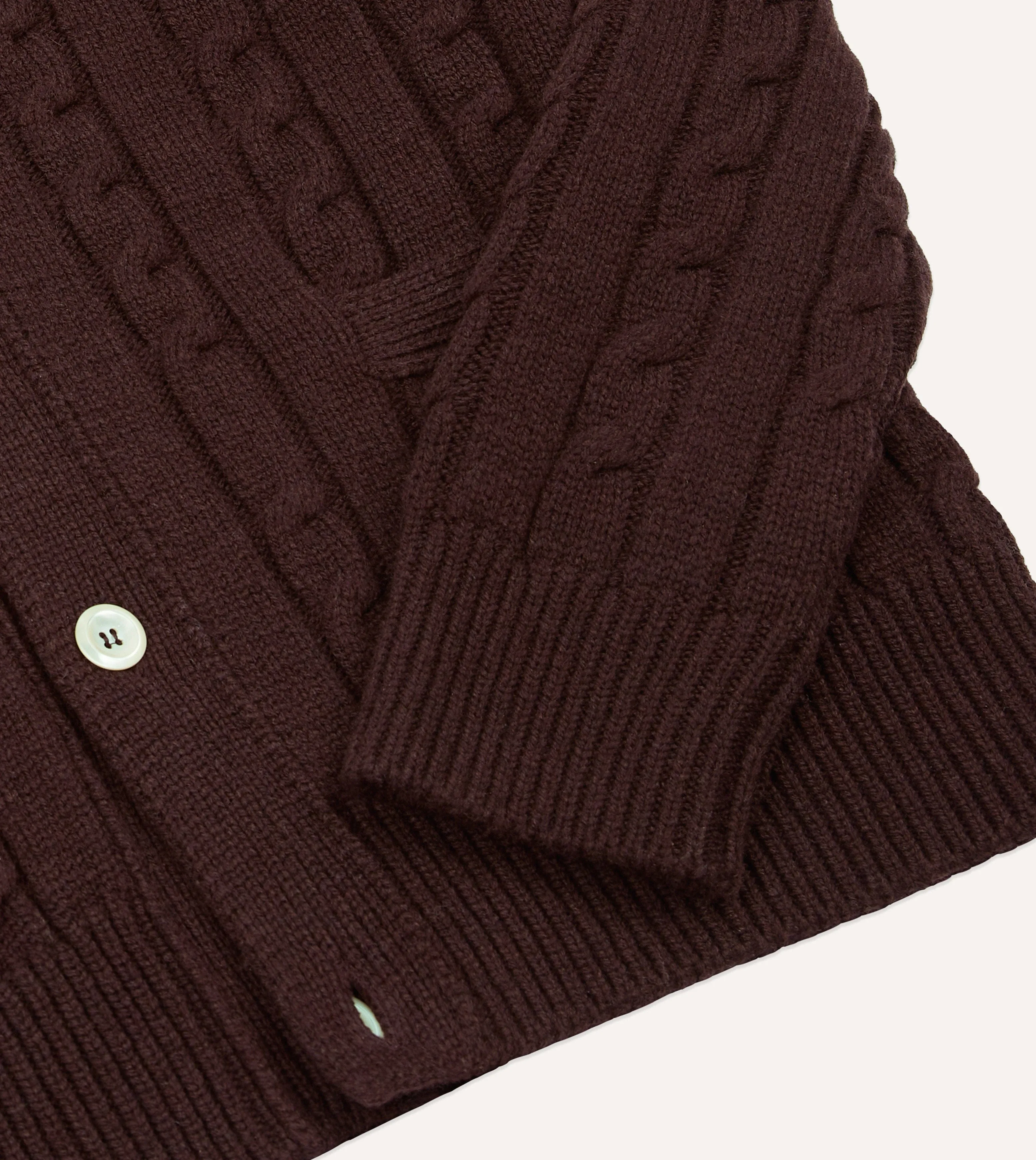 Brown Lambswool 6 Button Cable Knit Cardigan sold by Drake's London product image thumbnail 4