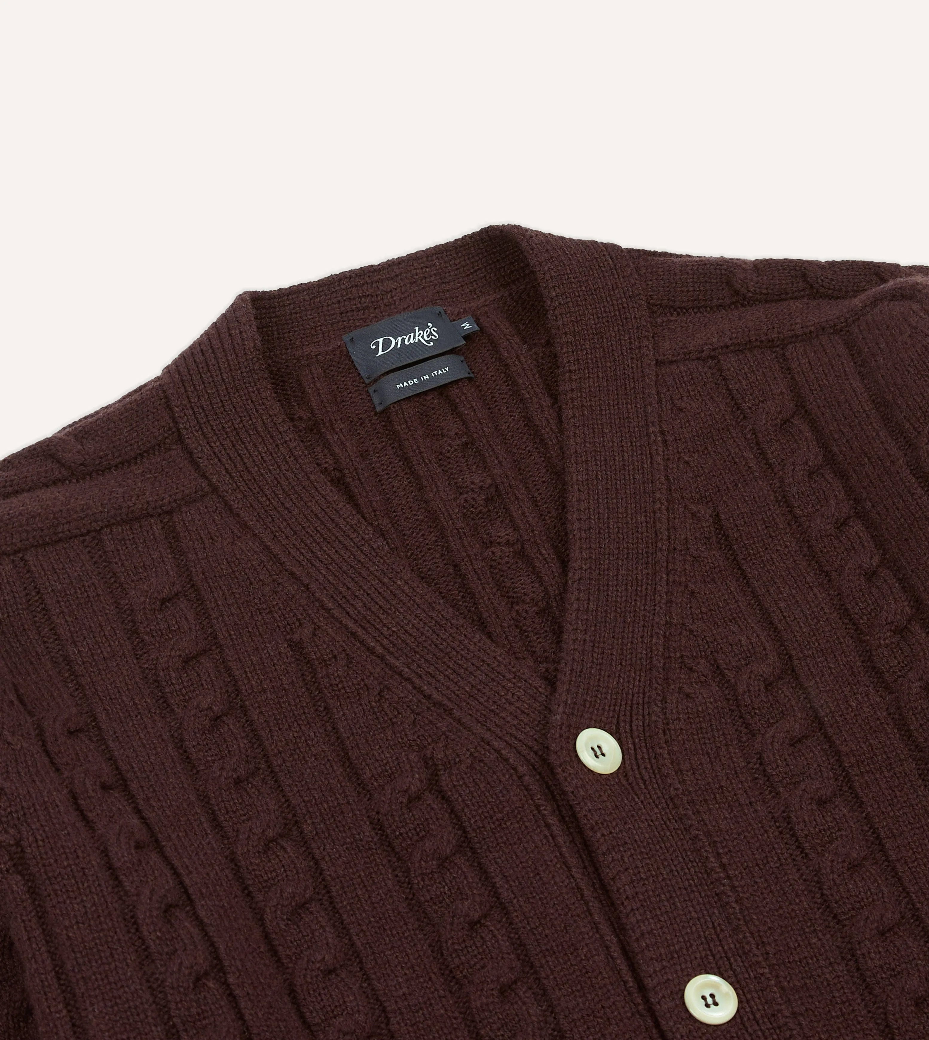 Brown Lambswool 6 Button Cable Knit Cardigan sold by Drake's London product image thumbnail 3