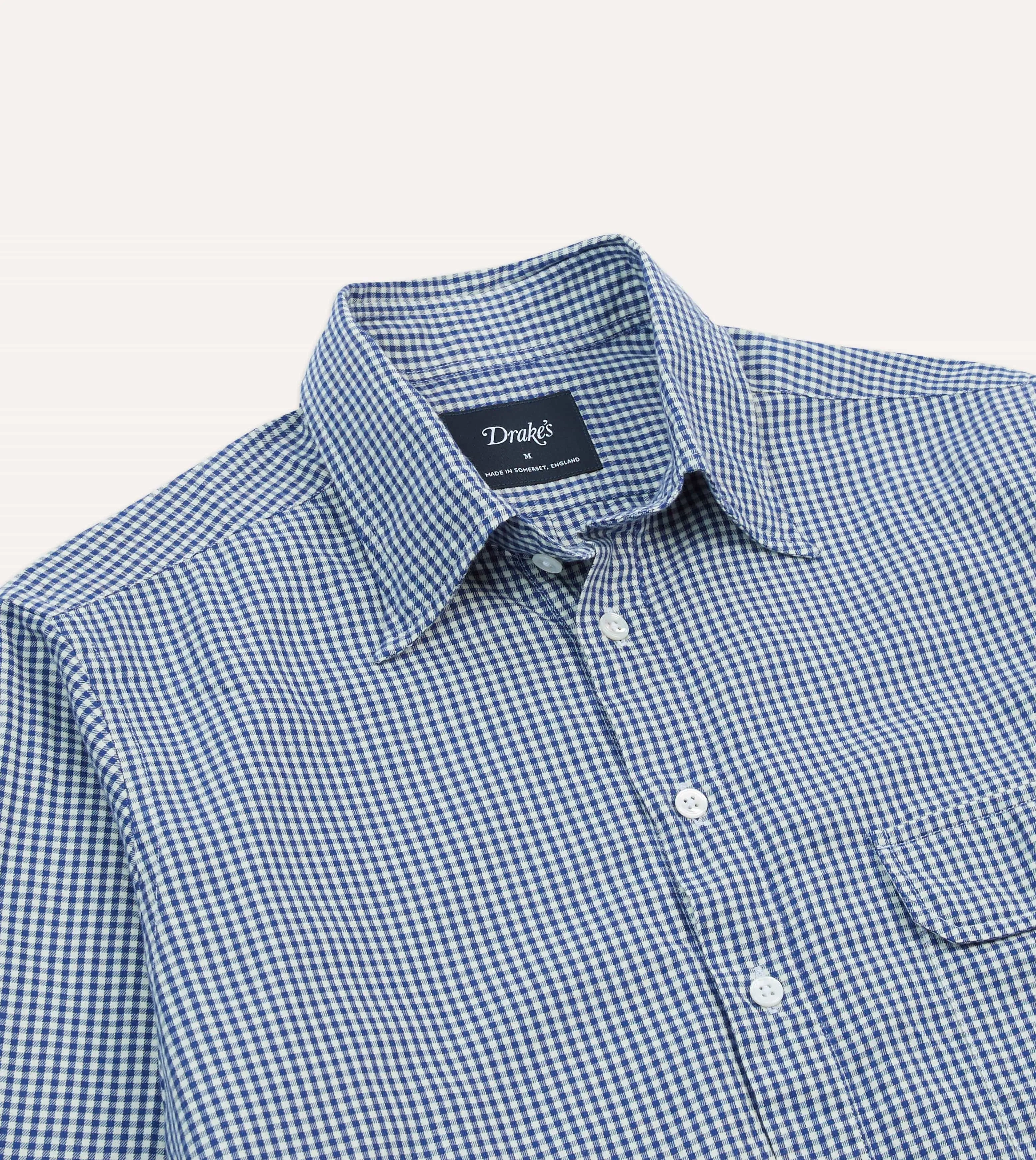 Blue Gingham Brushed Cotton Long Point Collar Popover Shirt sold by Drake's London product image thumbnail 3