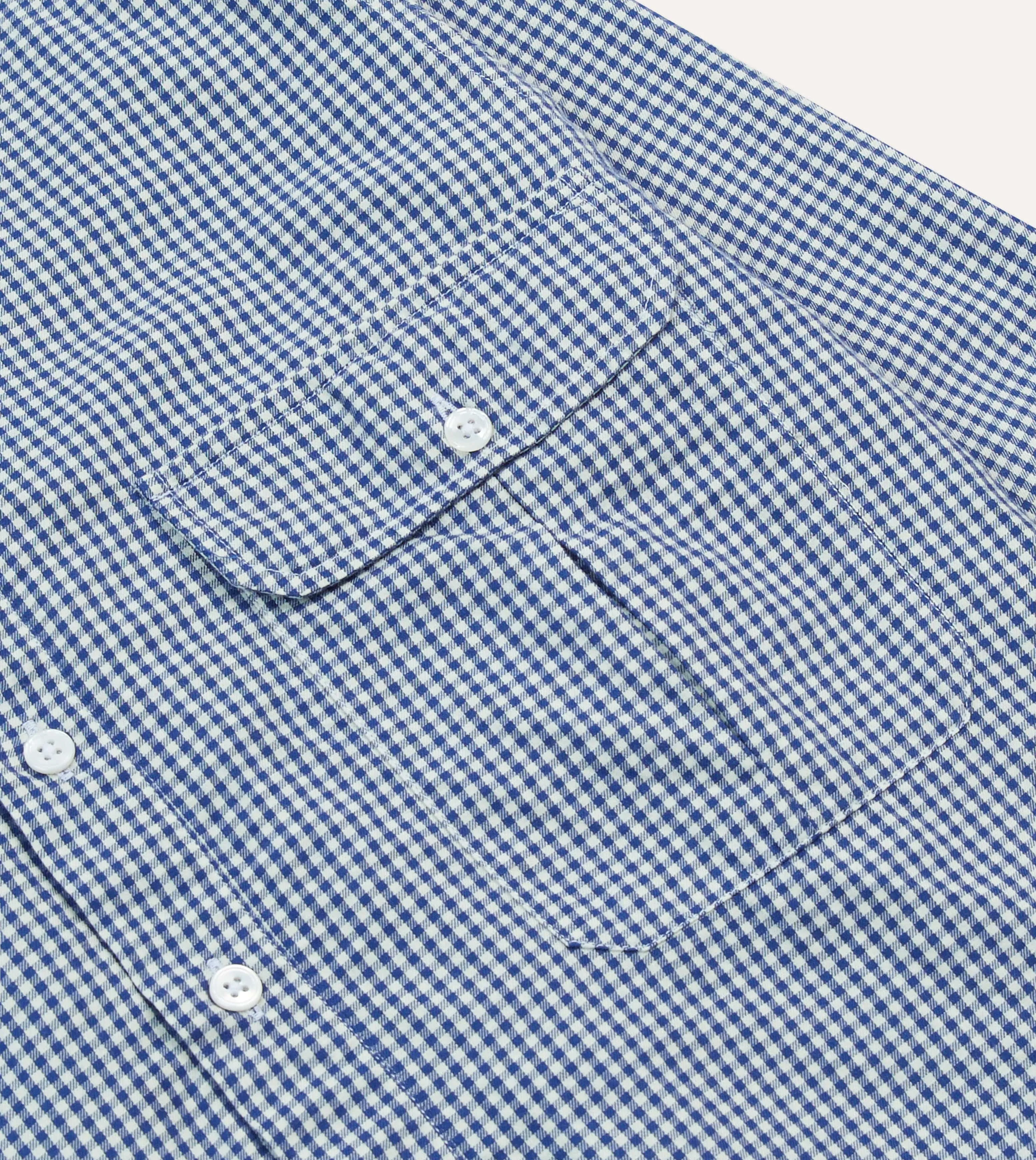 Blue Gingham Brushed Cotton Long Point Collar Popover Shirt sold by Drake's London product image thumbnail 4