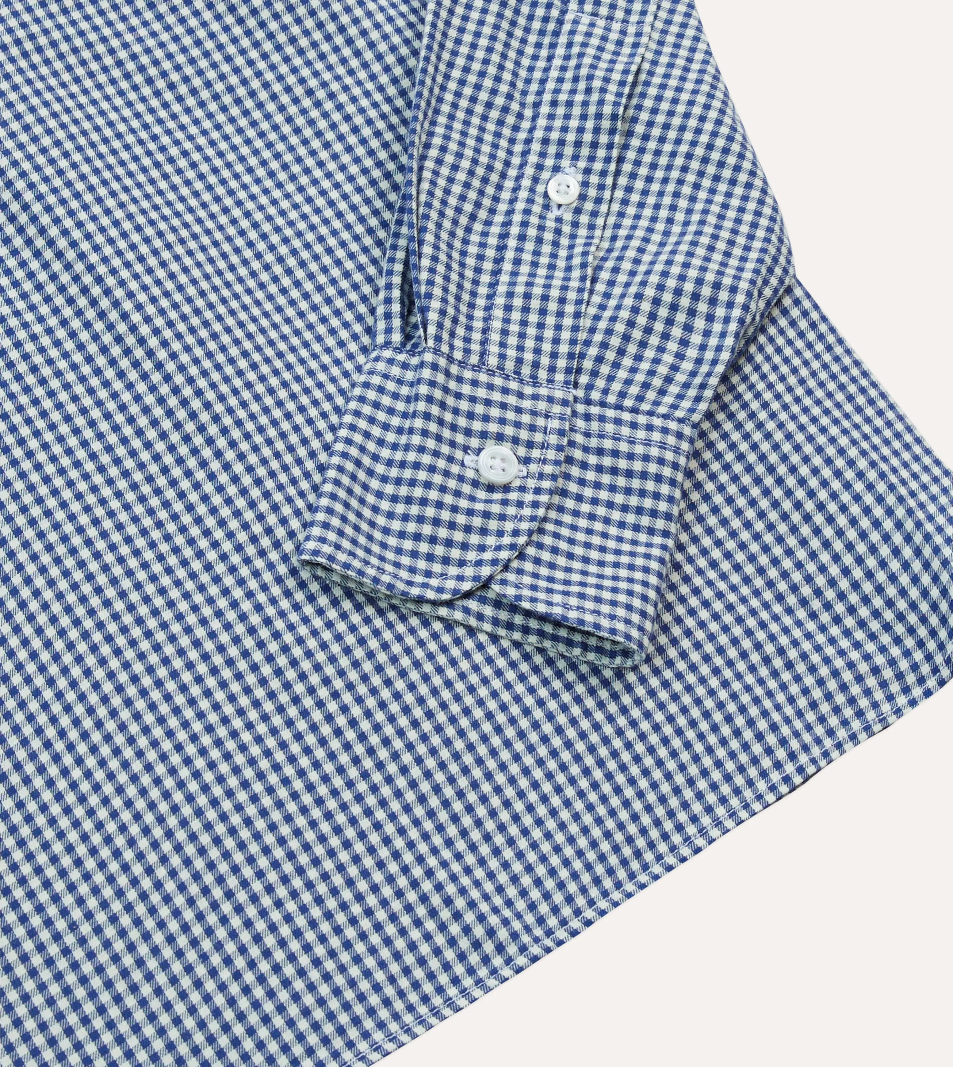 Blue Gingham Brushed Cotton Long Point Collar Popover Shirt sold by Drake's London product image thumbnail 5