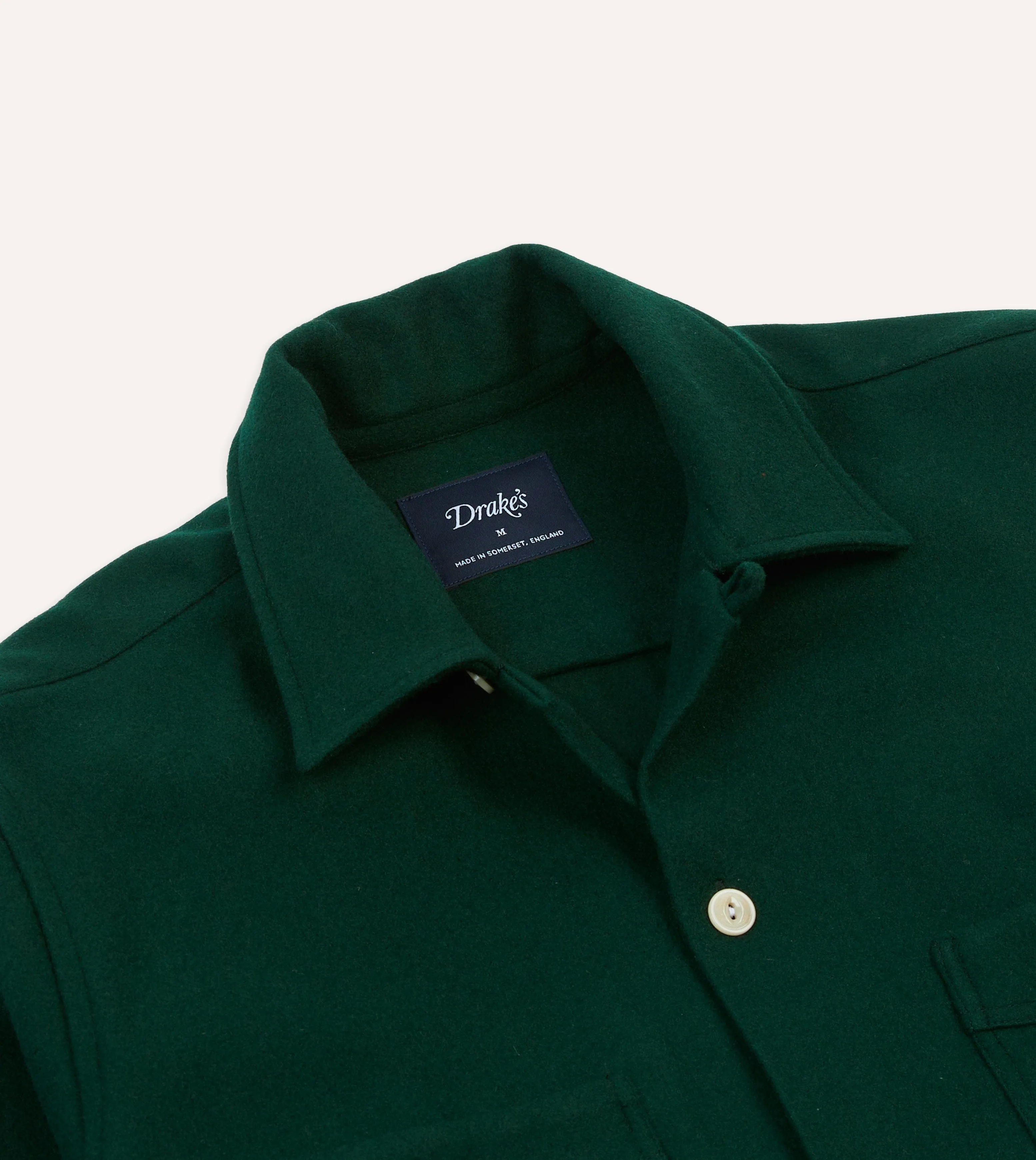 Green Wool Four-Pocket Camp Collar Work Shirt sold by Drake's London product image thumbnail 3