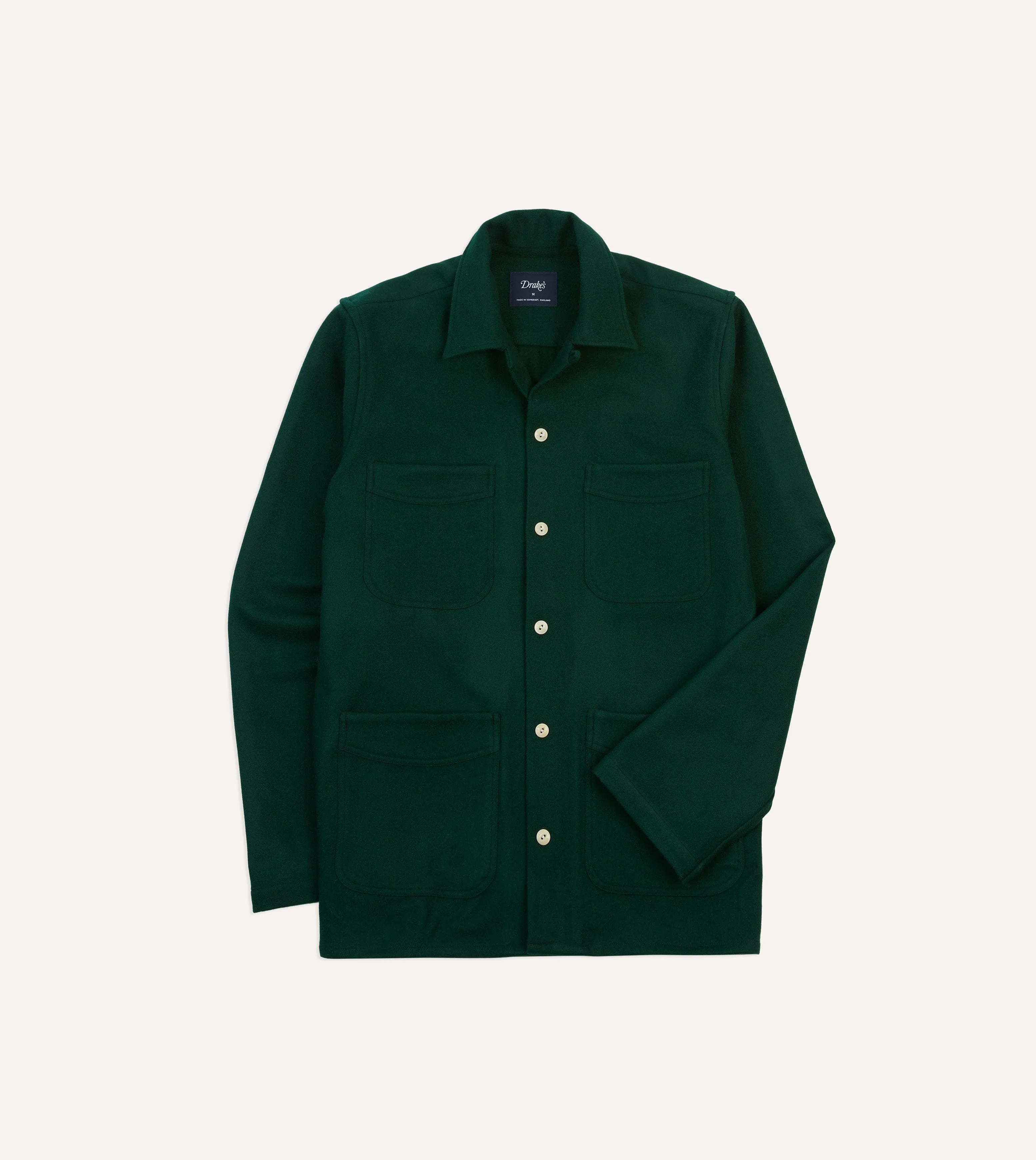 Green Wool Four-Pocket Camp Collar Work Shirt sold by Drake's London