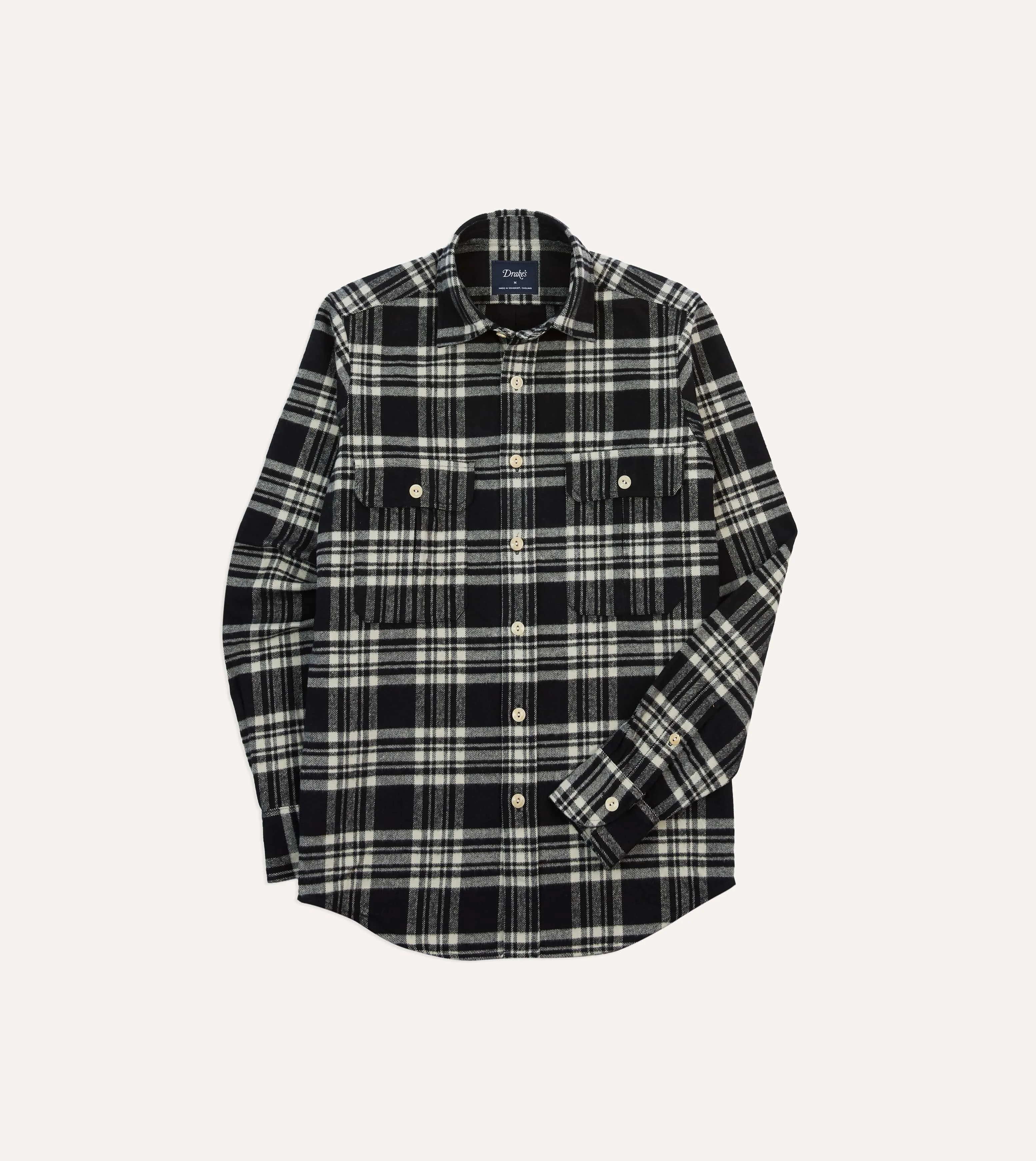 Black Check Cotton Two-Pocket Work Shirt sold by Drake's London