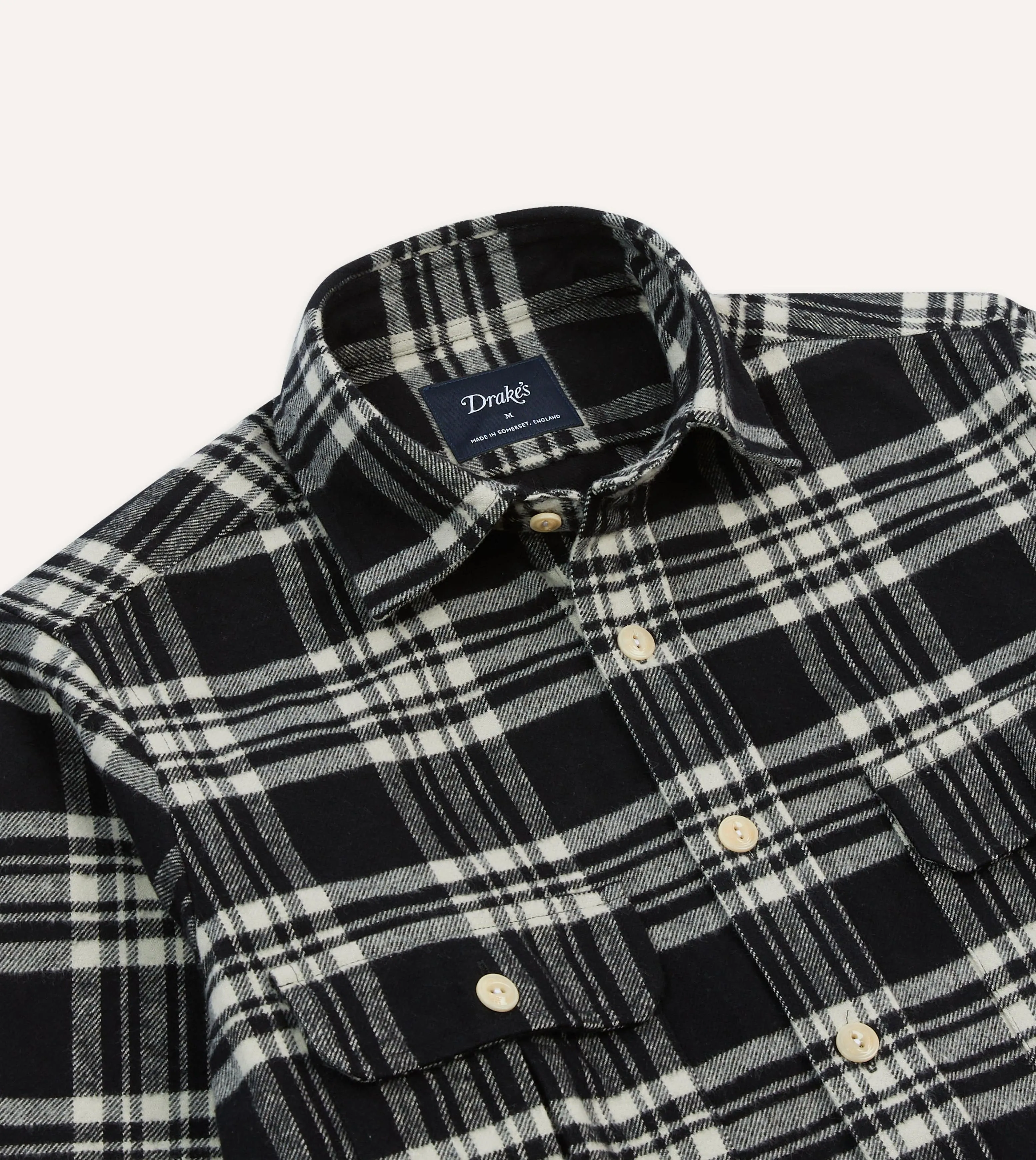 Black Check Cotton Two-Pocket Work Shirt sold by Drake's London product image thumbnail 3