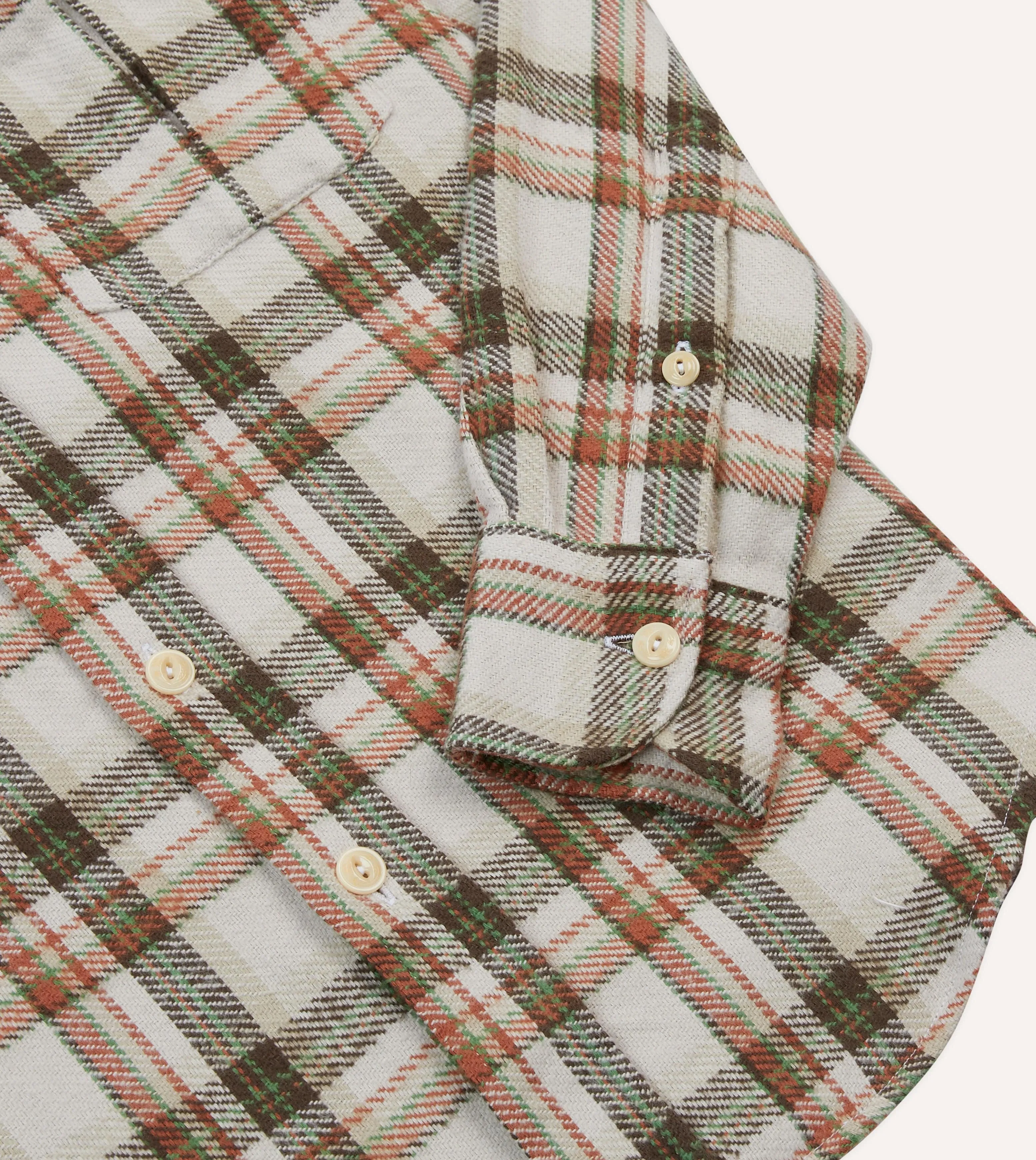 Ecru Check Cotton Two-Pocket Work Shirt sold by Drake's London product image thumbnail 5