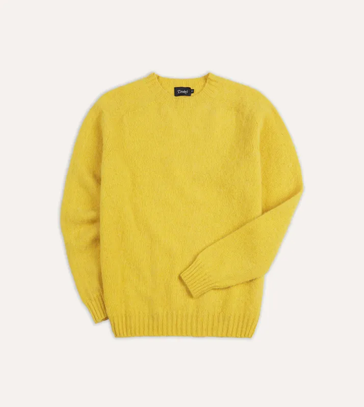 Canary Yellow Brushed Shetland Crew Neck Jumper sold by Drake's London