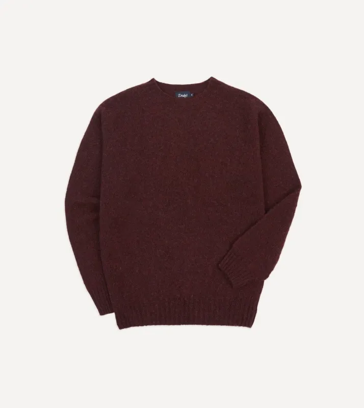 Burgundy Brushed Shetland Crew Neck Jumper sold by Drake's London