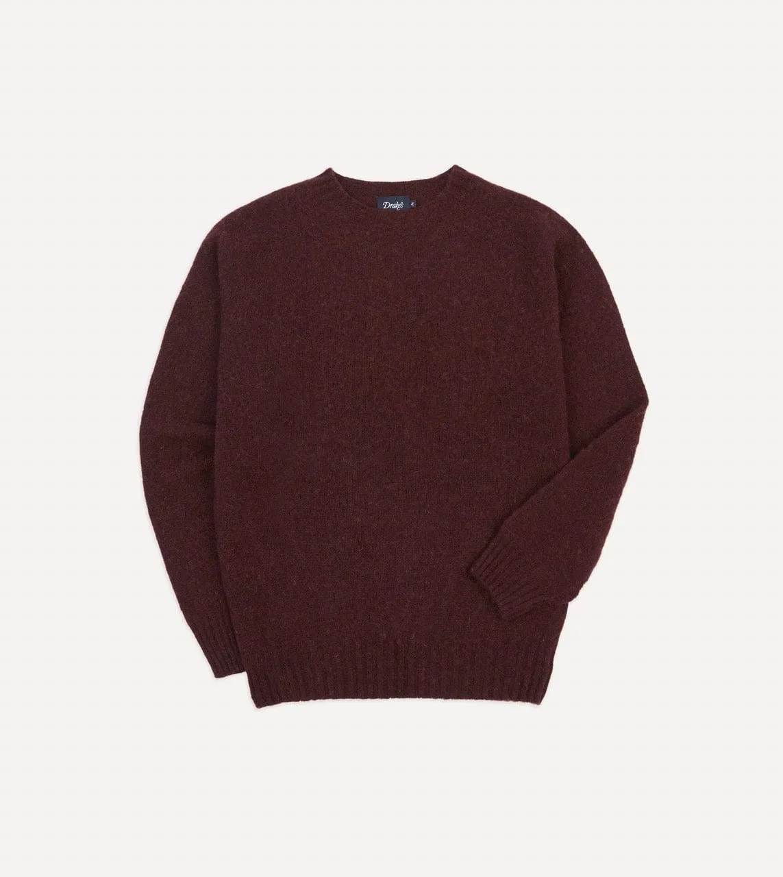 Burgundy Brushed Shetland Crew Neck Jumper sold by Drake's London