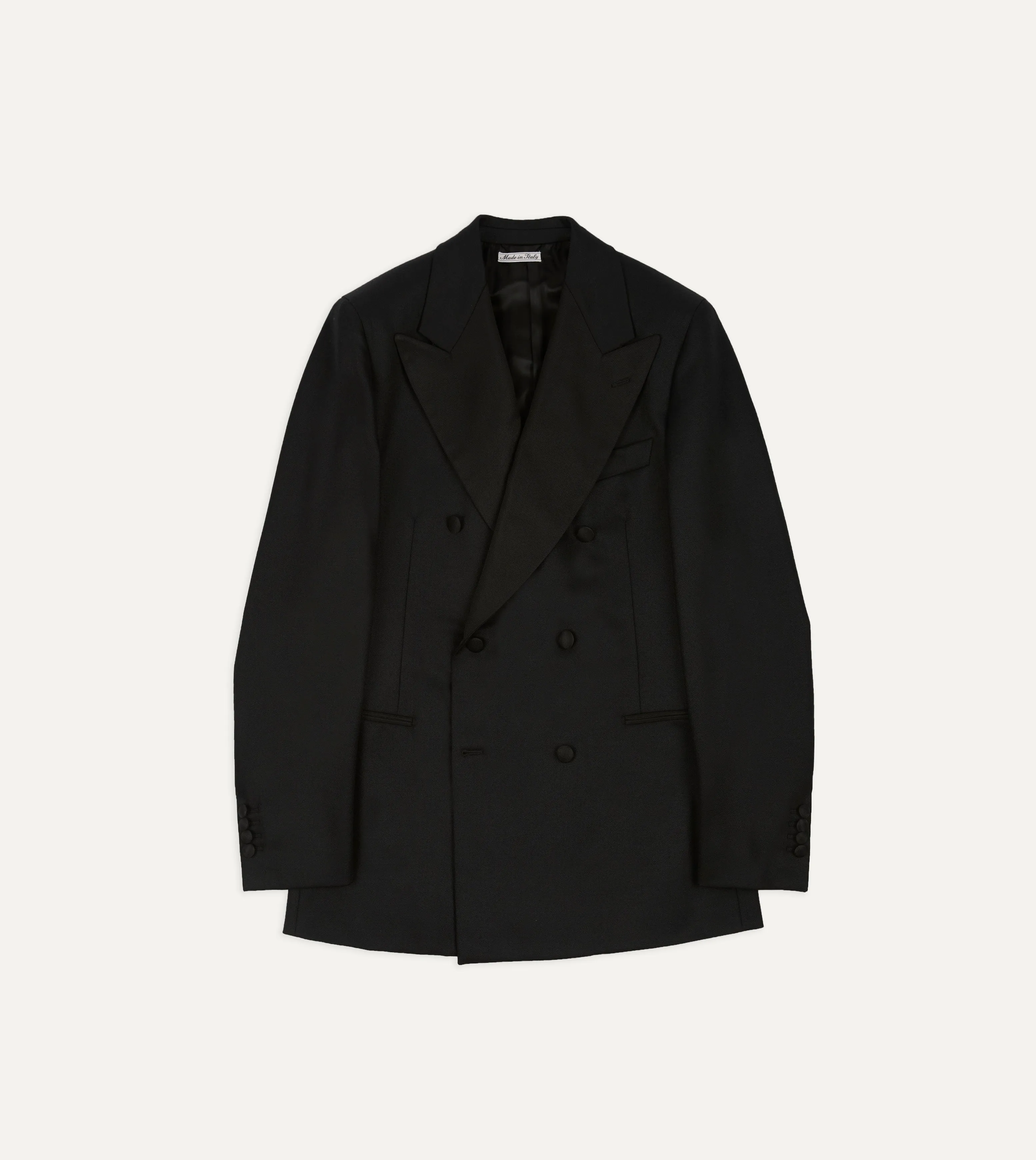 Black Barathea Wool Double-Breasted Dinner Jacket sold by Drake's London