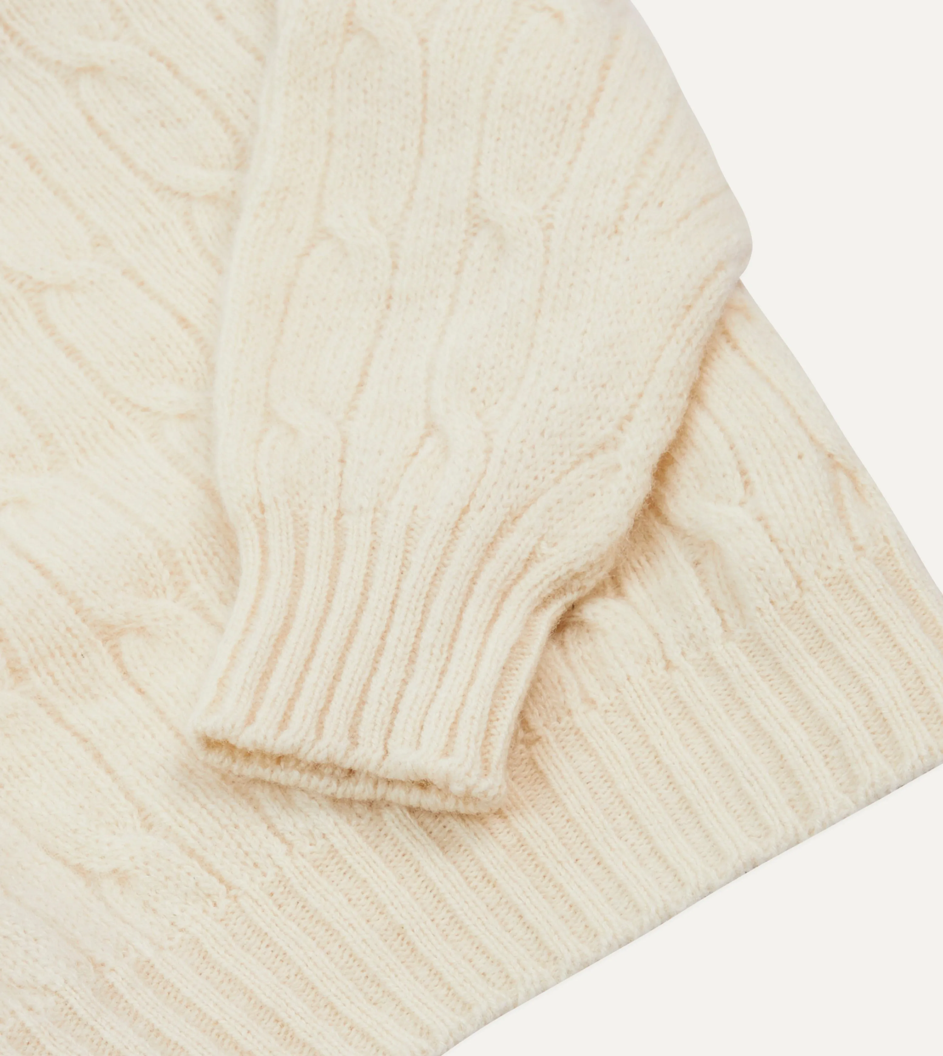 Ecru Brushed Shetland Cable Knit Crew Neck Jumper sold by Drake's London product image thumbnail 4