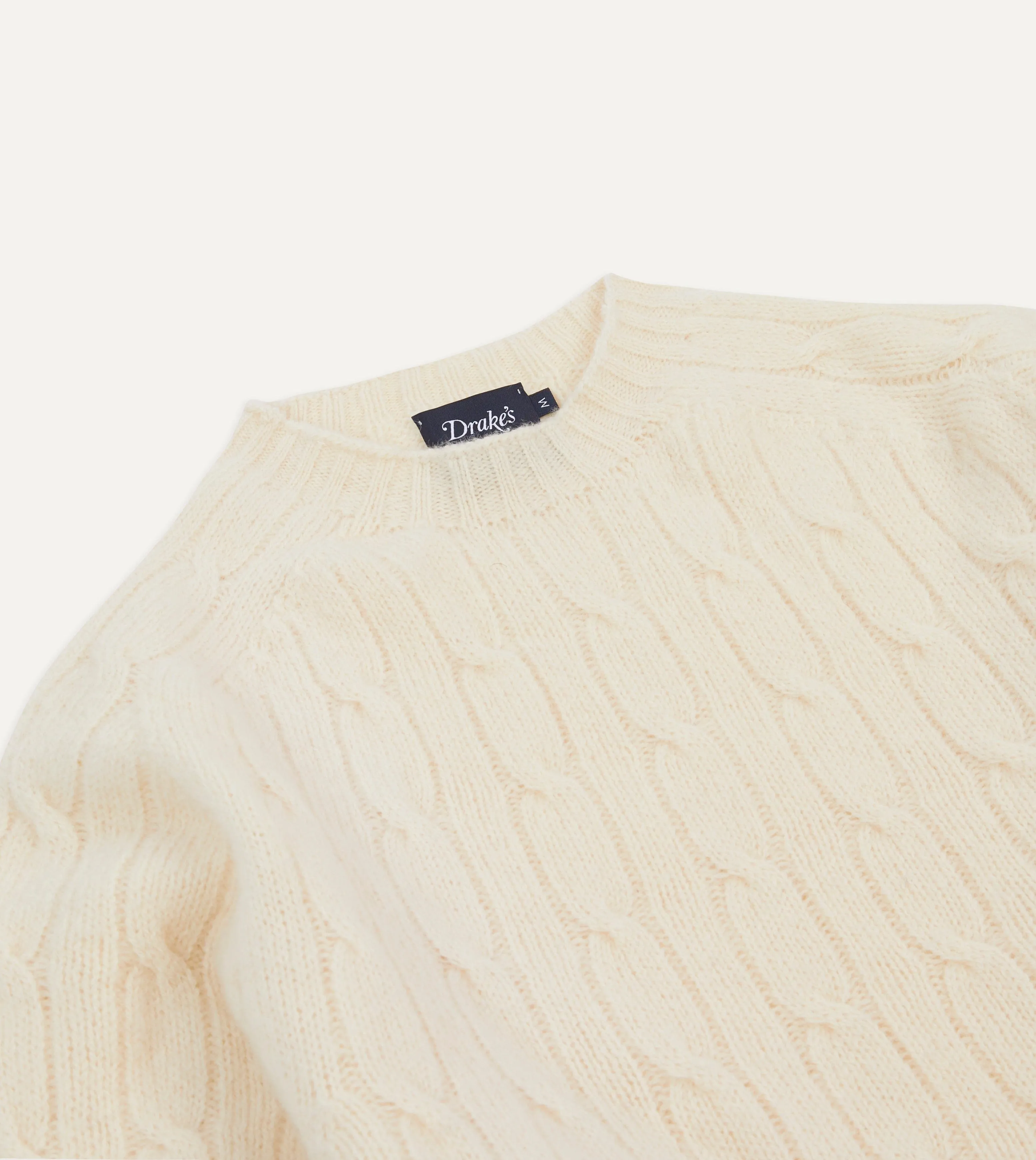 Ecru Brushed Shetland Cable Knit Crew Neck Jumper sold by Drake's London product image thumbnail 3