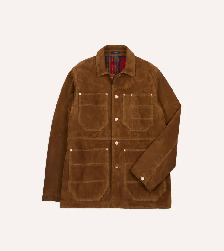 Tobacco Suede Blanket Lined Welder Jacket sold by Drake's London