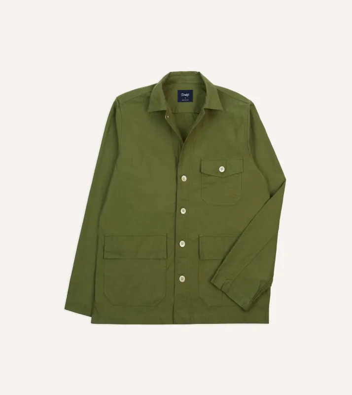 Olive Cotton Overshirt sold by Drake's London