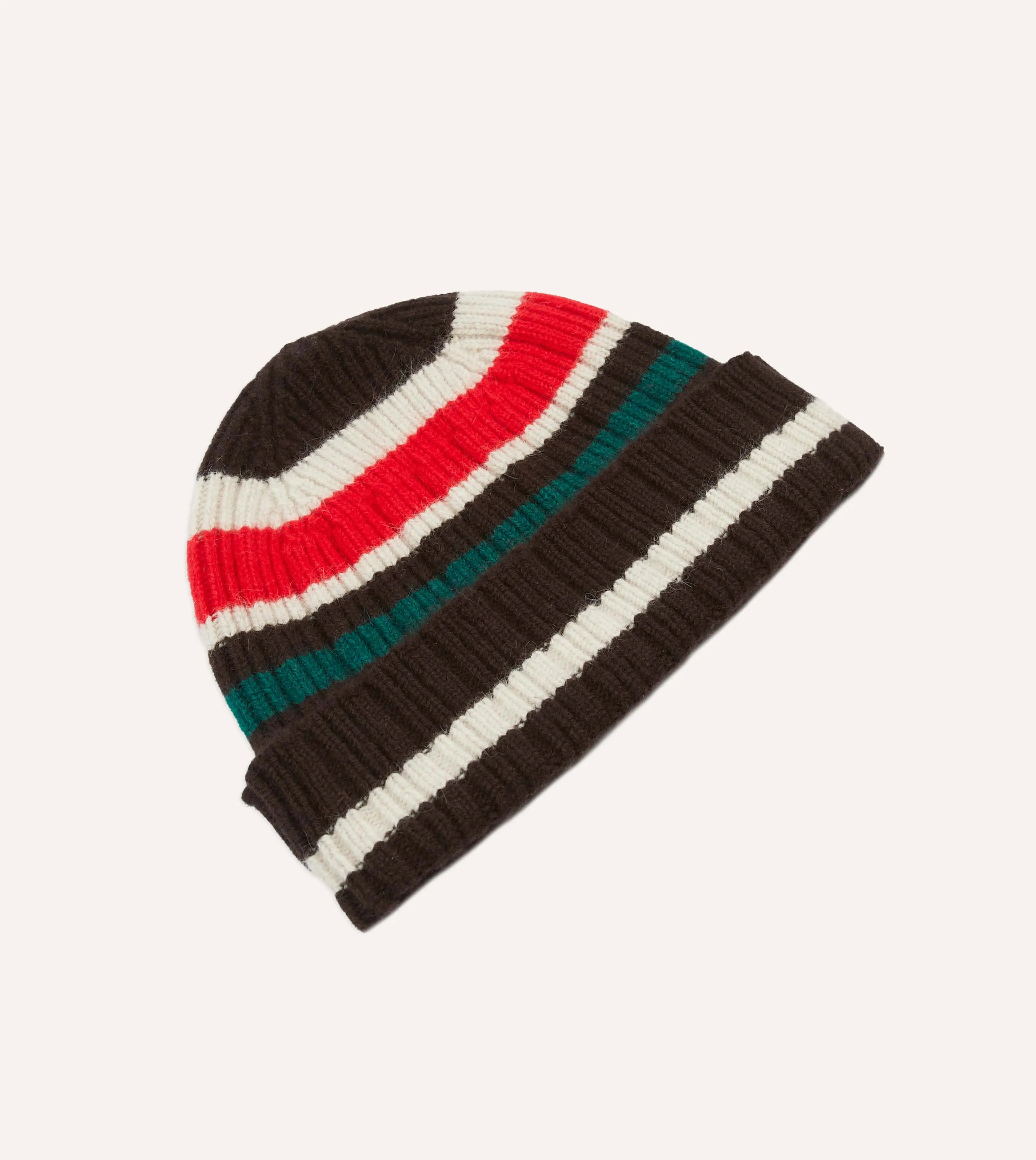 Brown, Ecru and Red Multi Stripe Geelongora Ribbed Knit Cap sold by Drake's London product image thumbnail 4