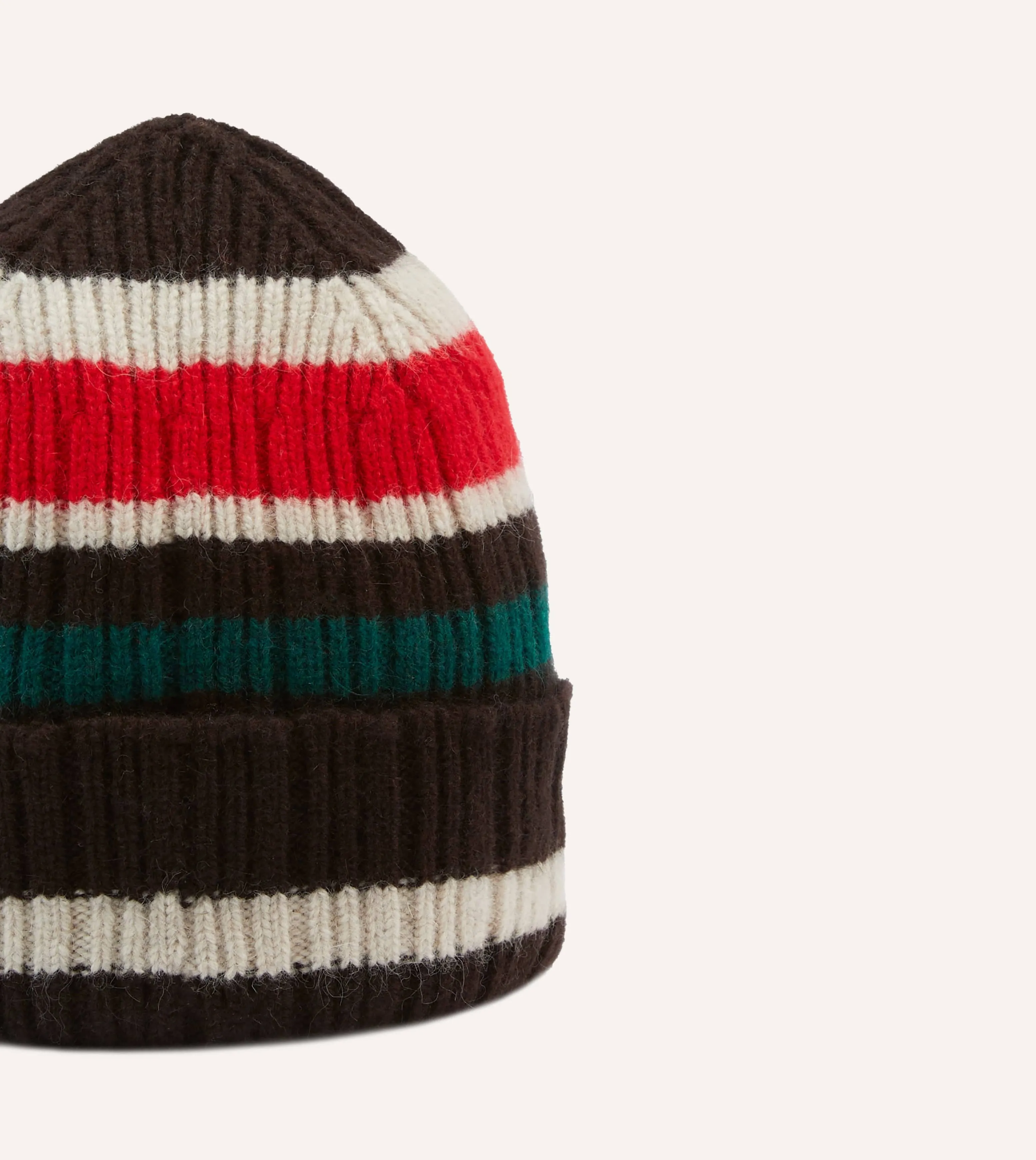 Brown, Ecru and Red Multi Stripe Geelongora Ribbed Knit Cap sold by Drake's London product image thumbnail 3