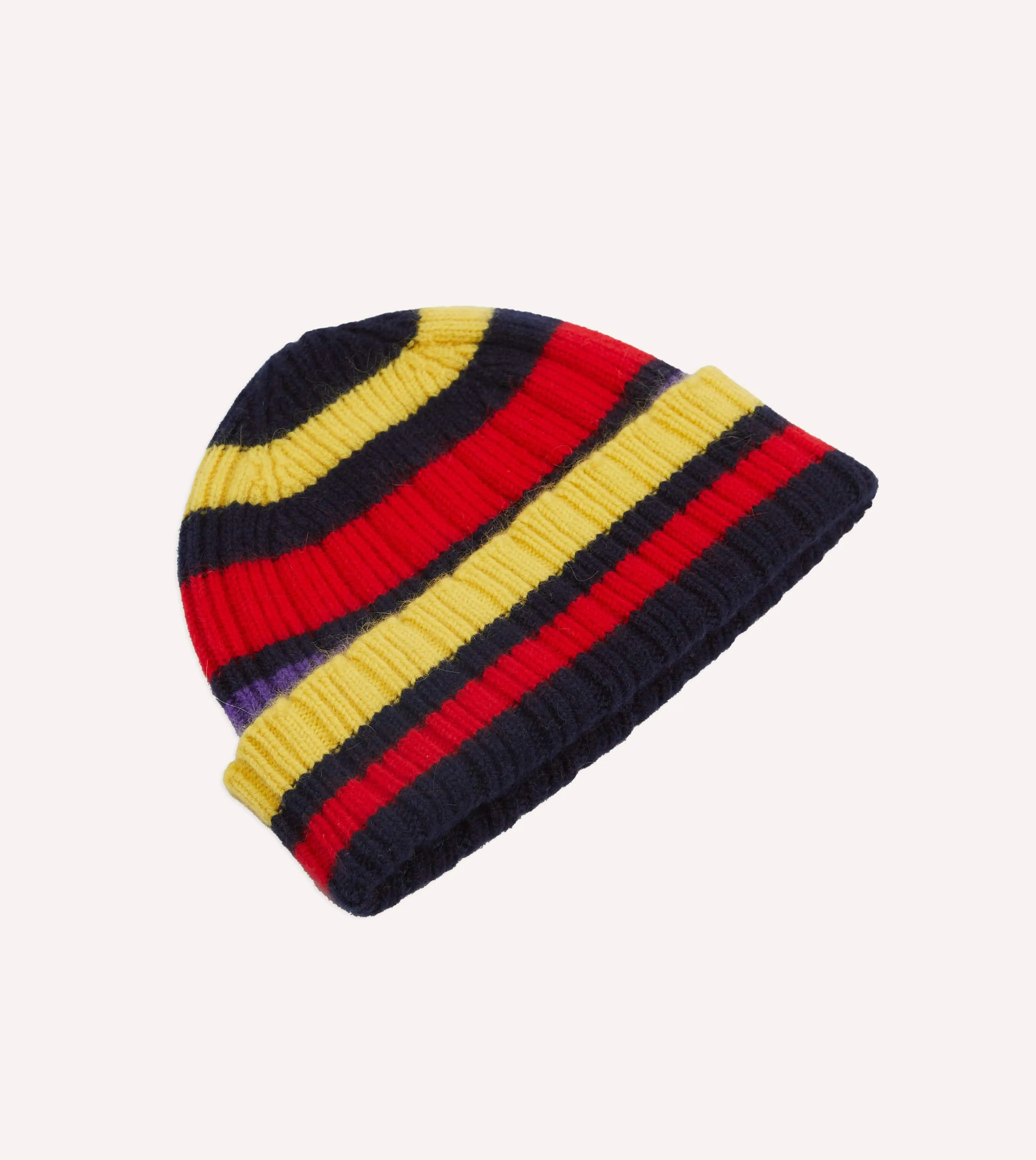 Navy, Yellow and Red Multi Stripe Geelongora Ribbed Knit Cap sold by Drake's London product image thumbnail 3