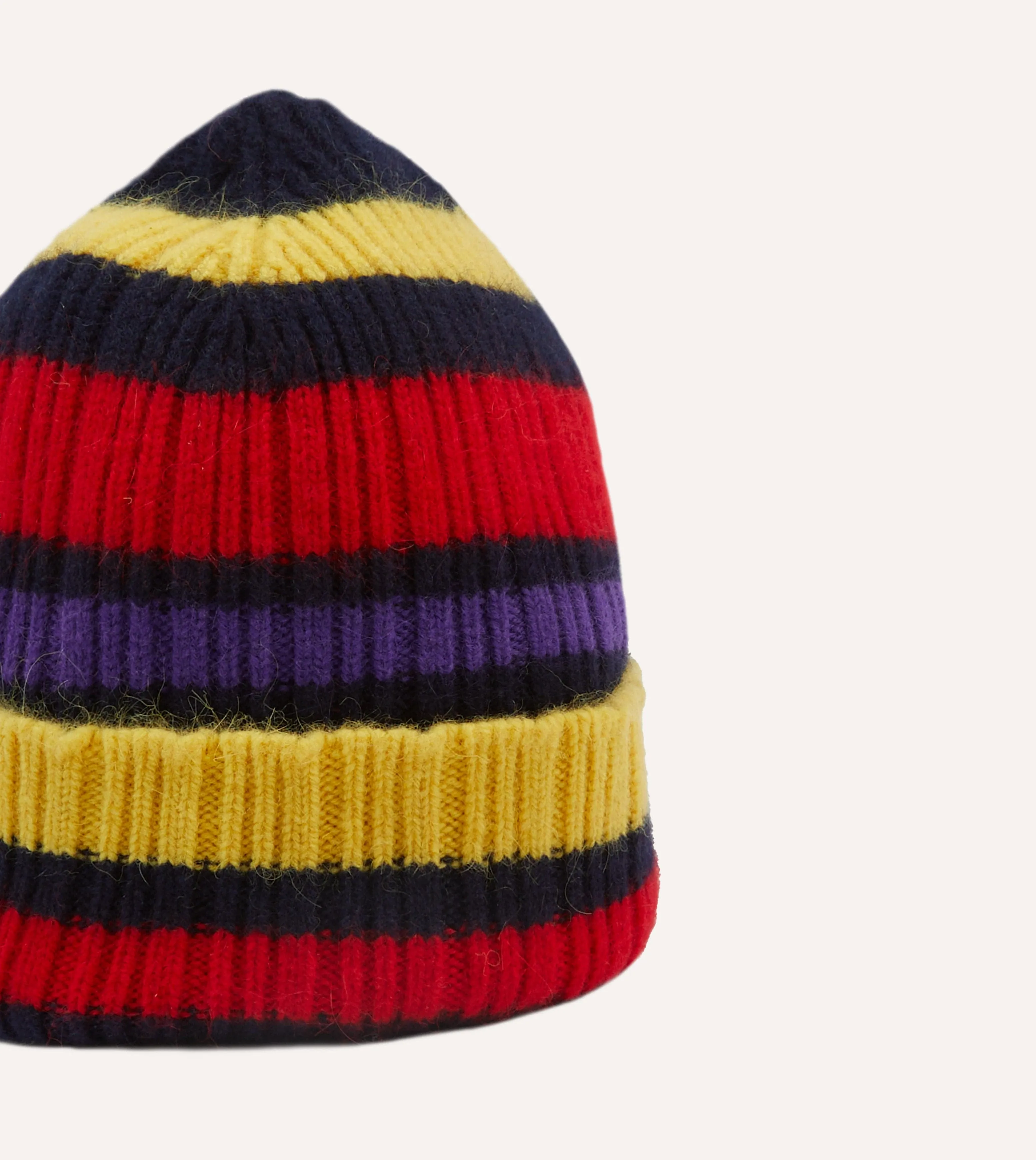 Navy, Yellow and Red Multi Stripe Geelongora Ribbed Knit Cap sold by Drake's London product image thumbnail 4