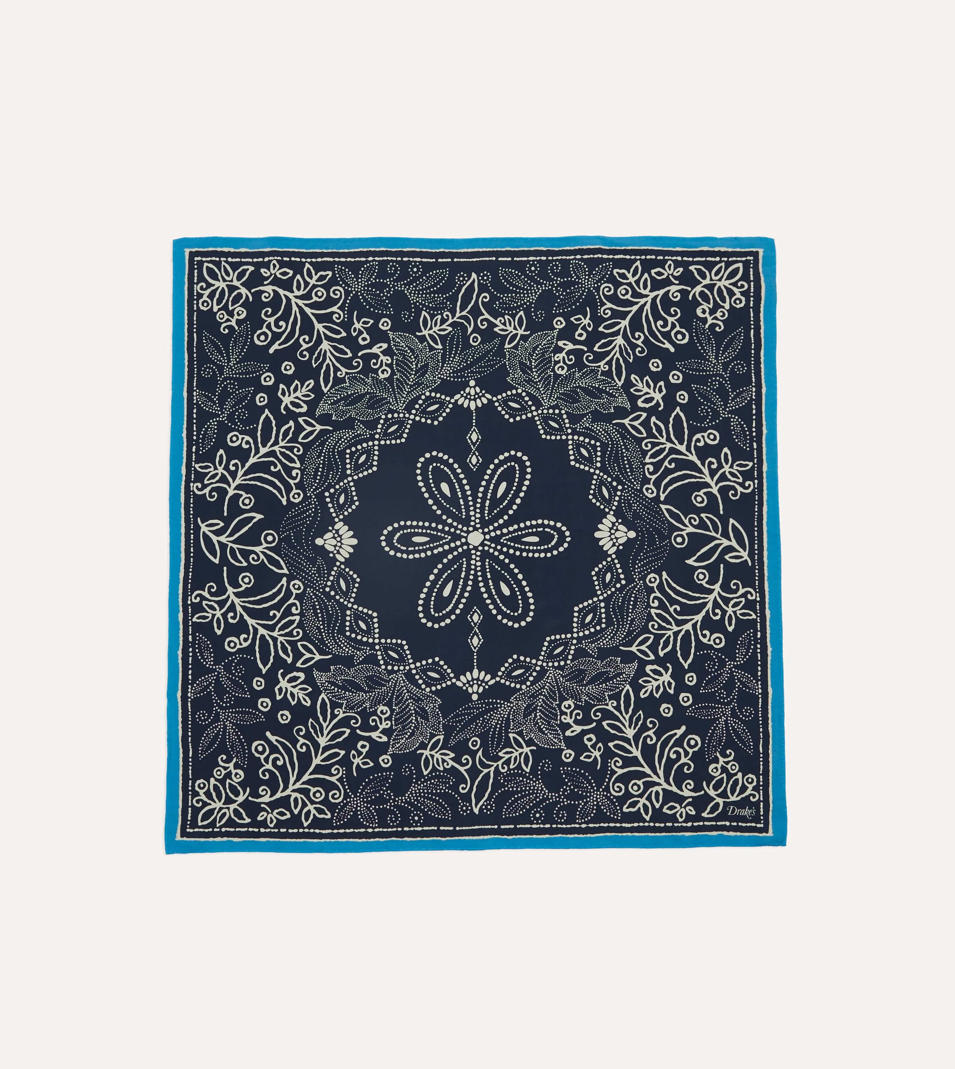 Navy Floral Paisley Print Silk Bandana sold by Drake's London