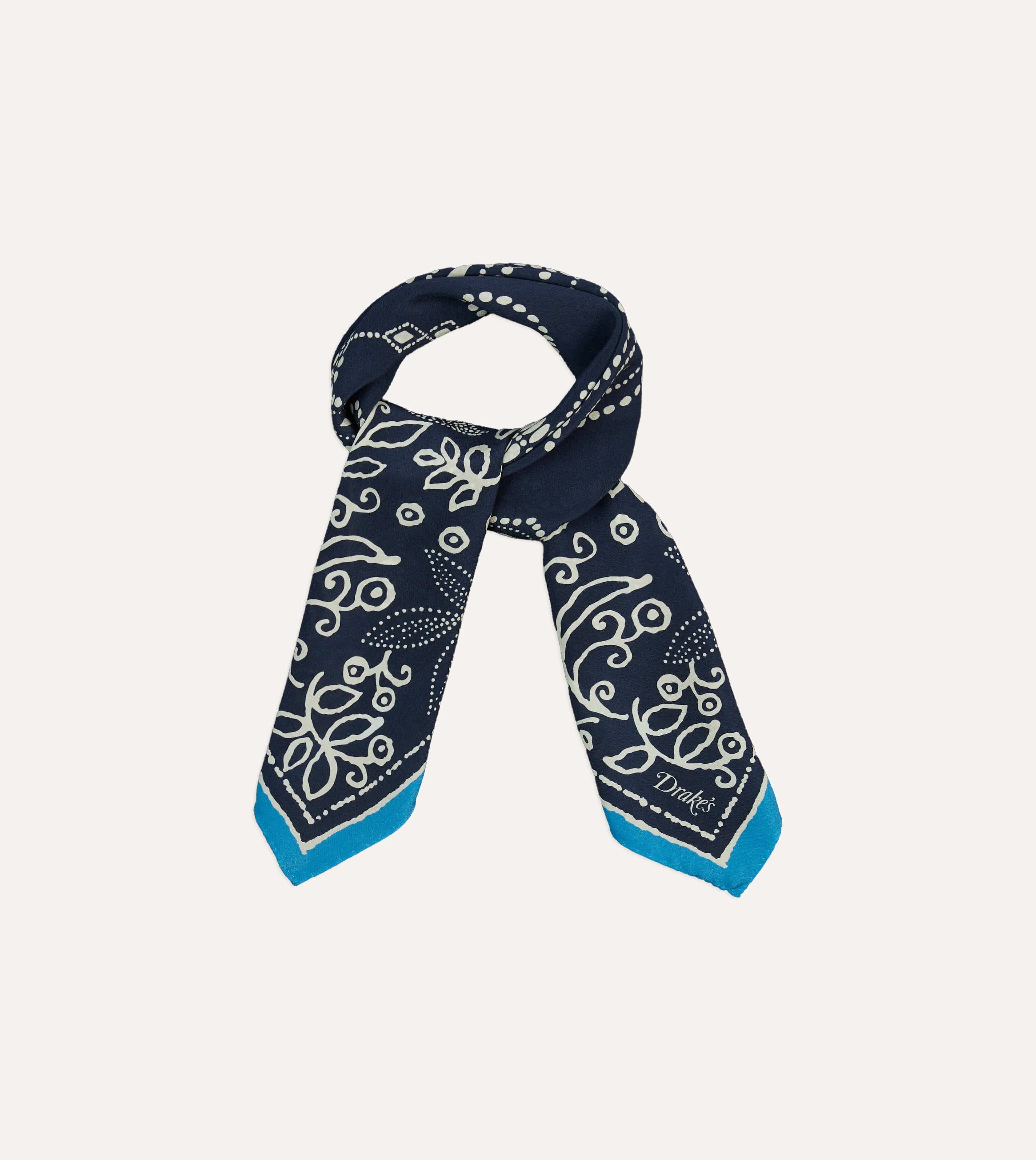 Navy Floral Paisley Print Silk Bandana sold by Drake's London product image thumbnail 4
