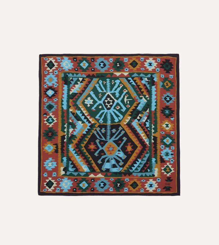 Navy and Yellow Kilim Print Silk Bandana sold by Drake's London