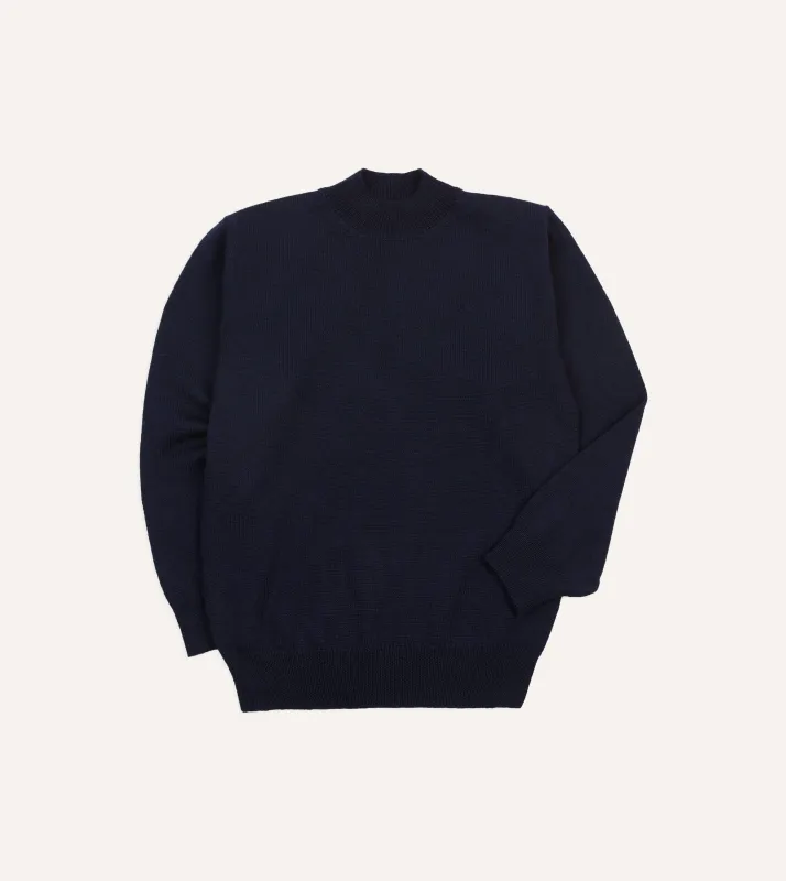 Navy Wool Mock Neck Jumper sold by Drake's London