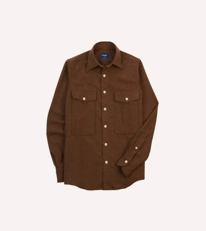 Brown Wool Two-Pocket Work Shirt sold by Drake's London