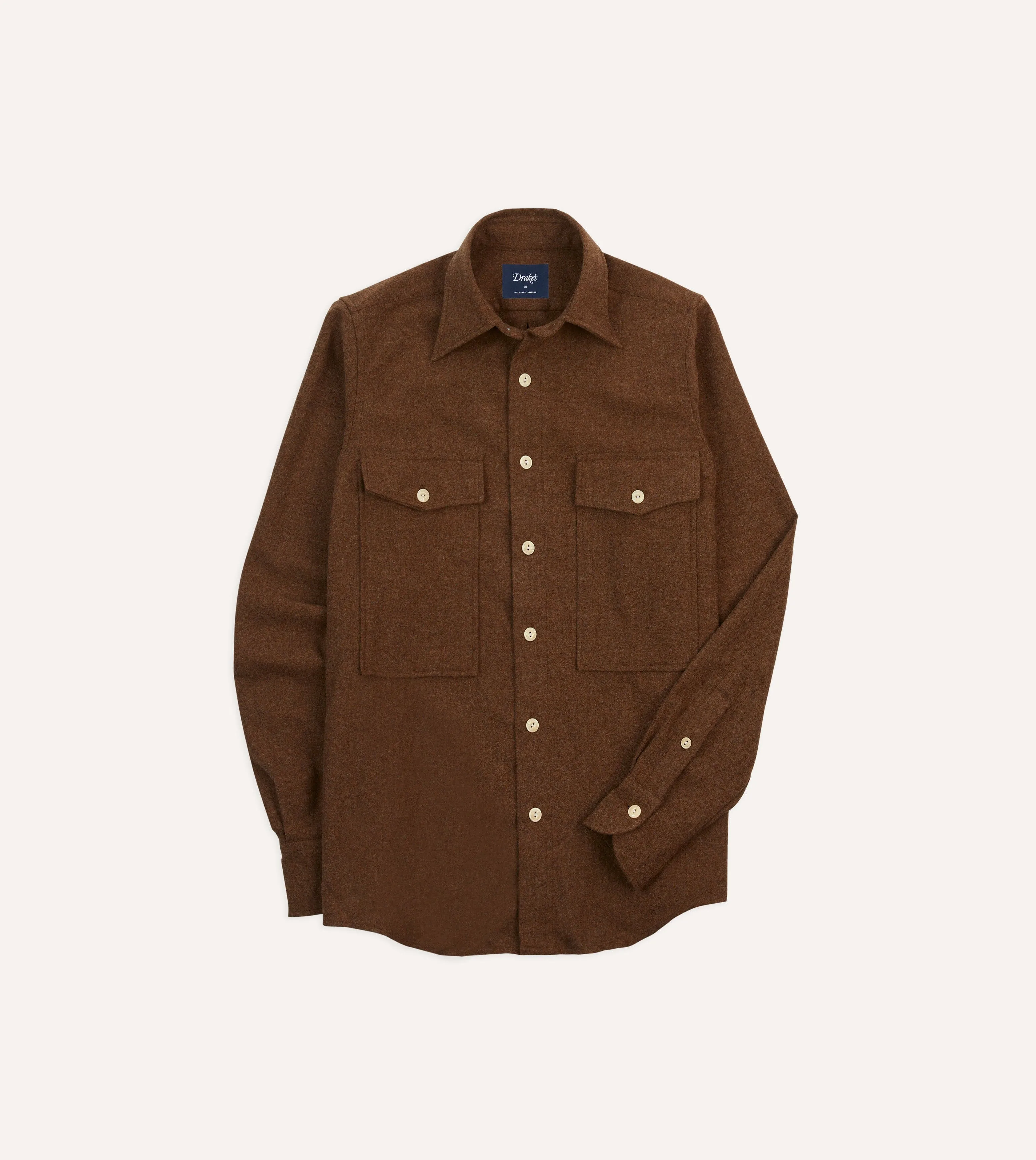 Brown Wool Two-Pocket Work Shirt sold by Drake's London