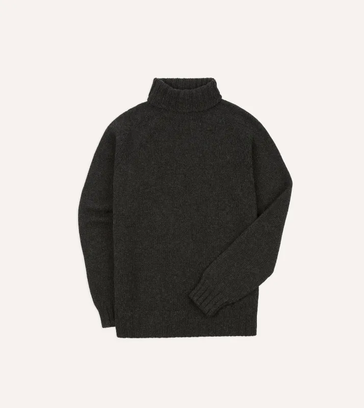 Charcoal Lambswool Submariner Roll Neck Jumper sold by Drake's London