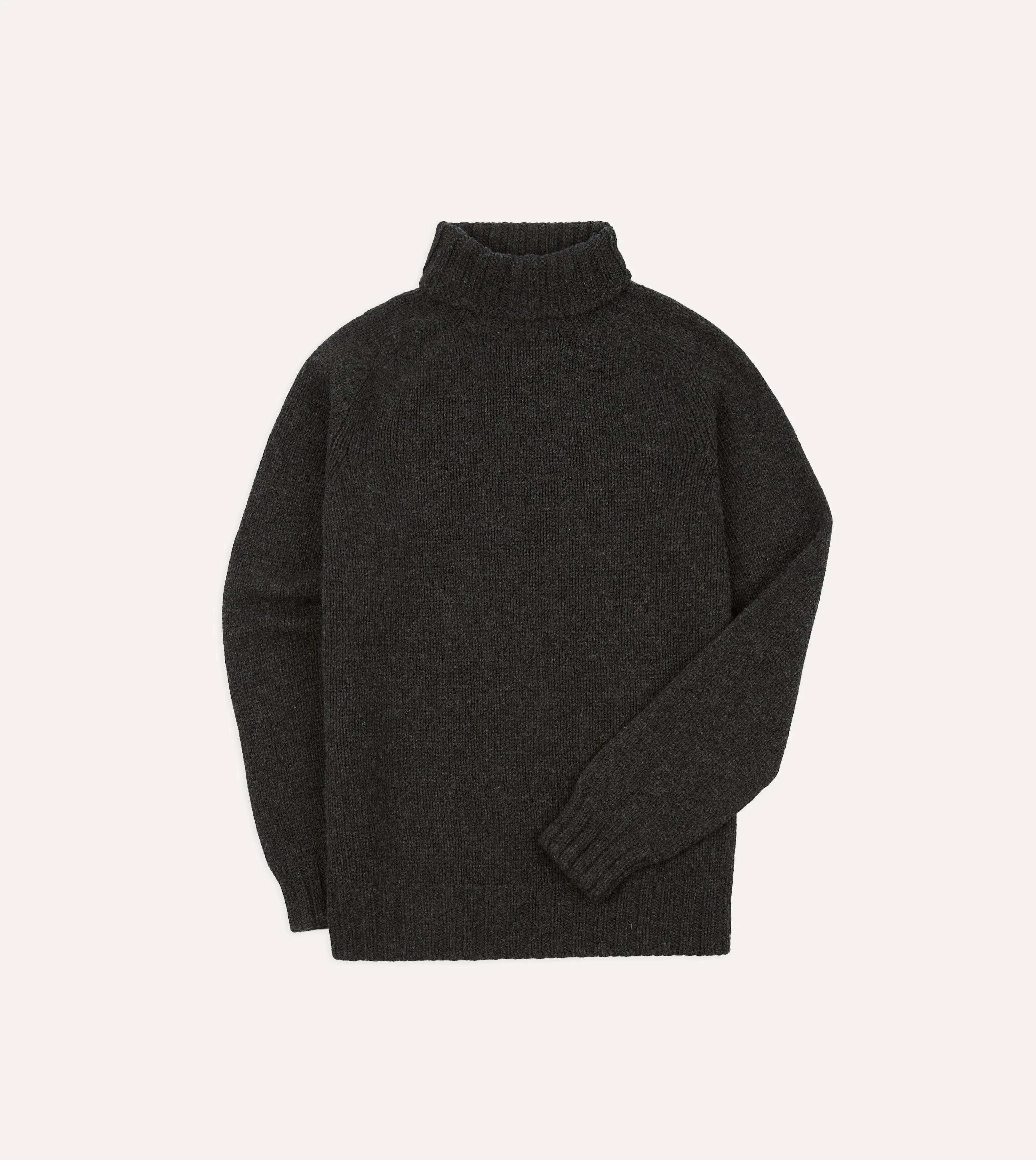 Charcoal Lambswool Submariner Roll Neck Jumper sold by Drake's London