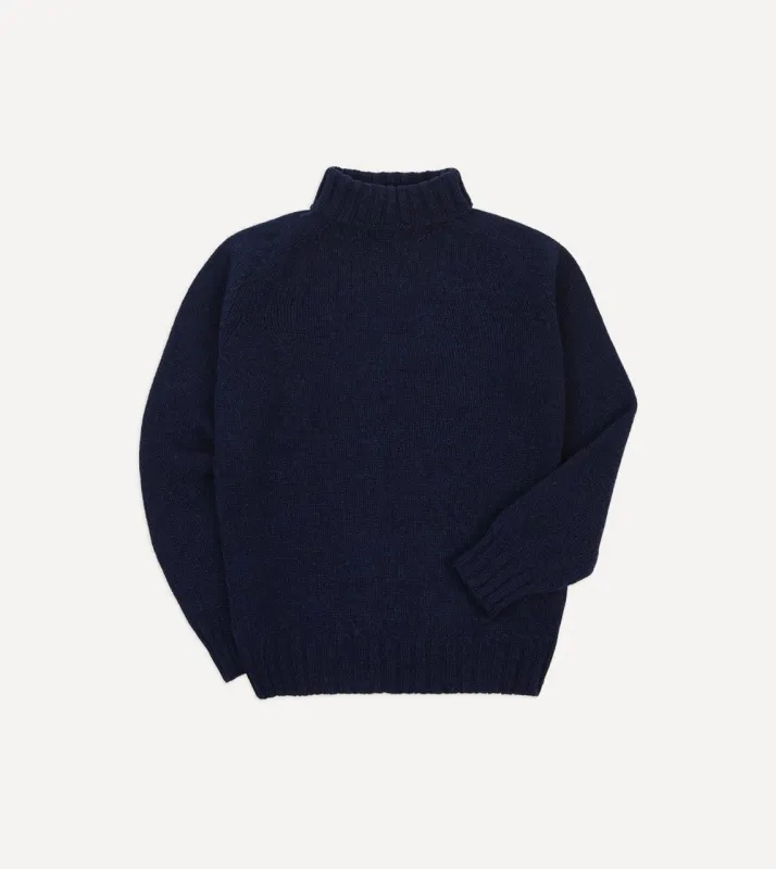 Navy Lambswool Submariner Roll Neck Jumper sold by Drake's London