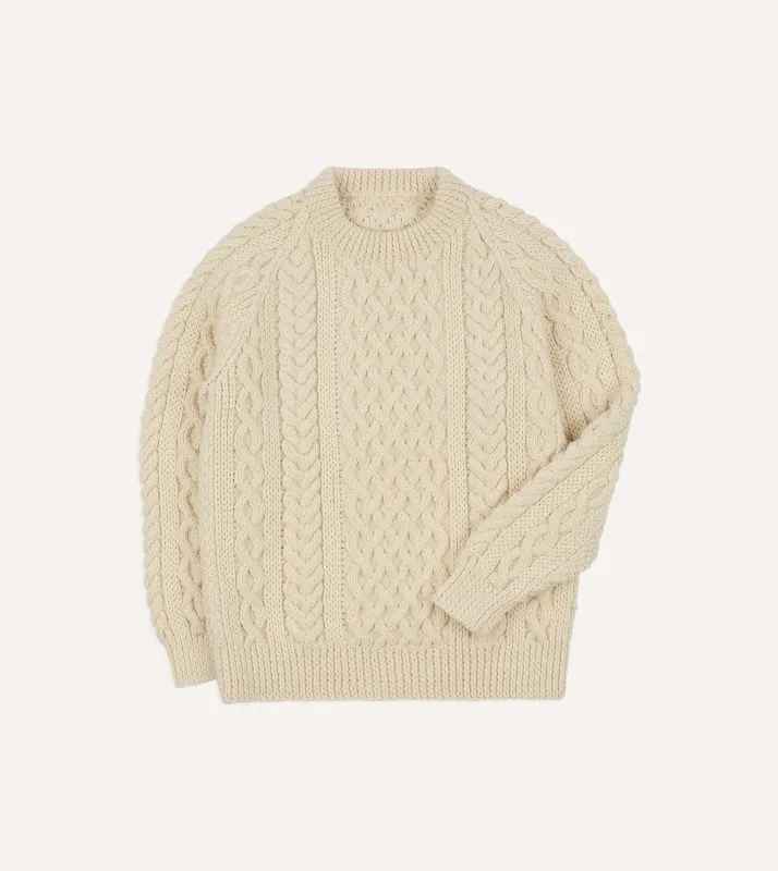 Ecru Wool Aran Jumper sold by Drake's London