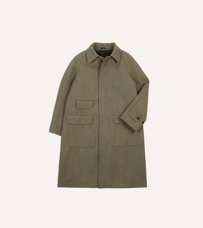 Green Keeper's Tweed Wool Raglan Coat sold by Drake's London