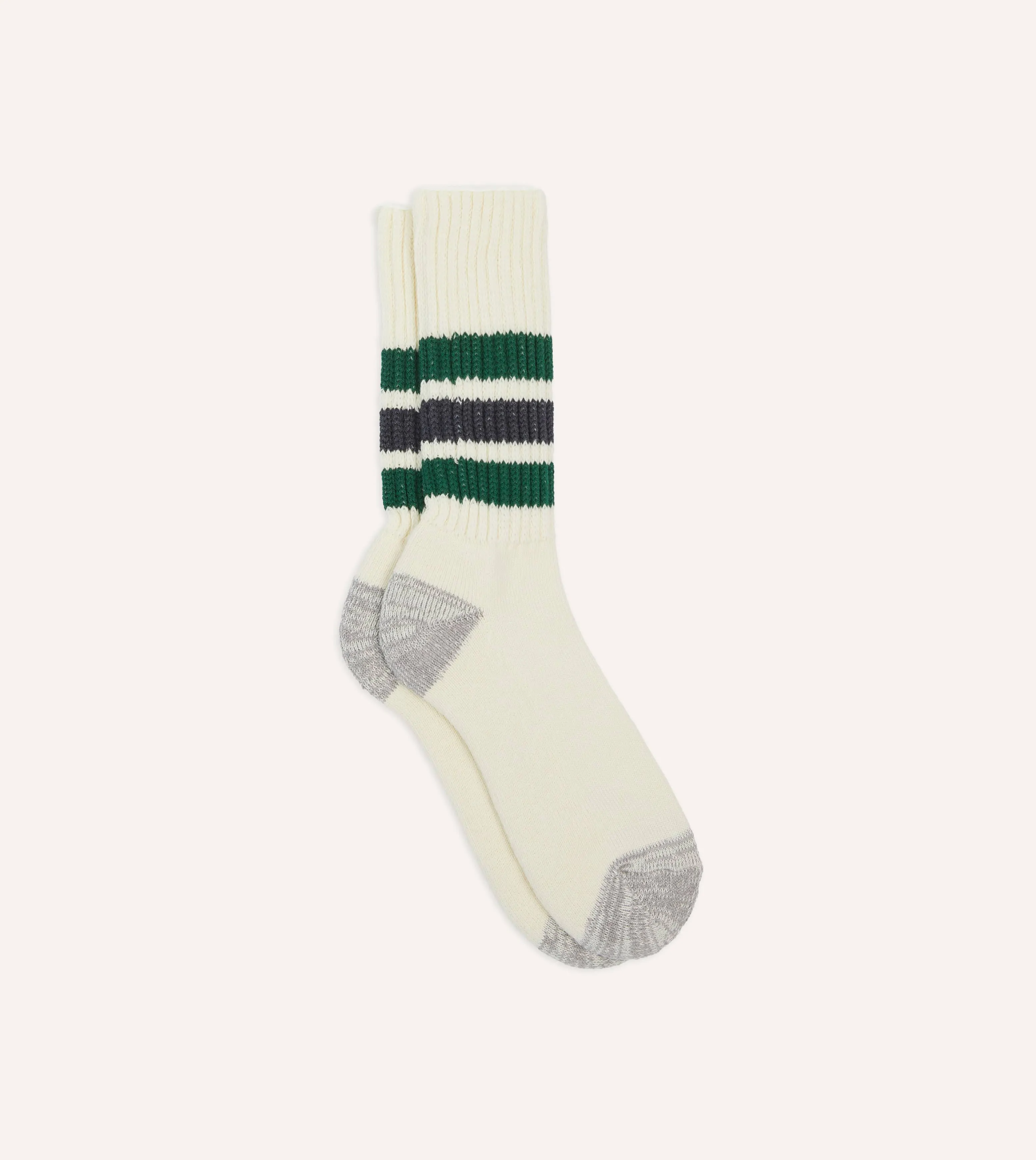 RoToTo Green and Grey Cotton Crew Socks sold by Drake's London