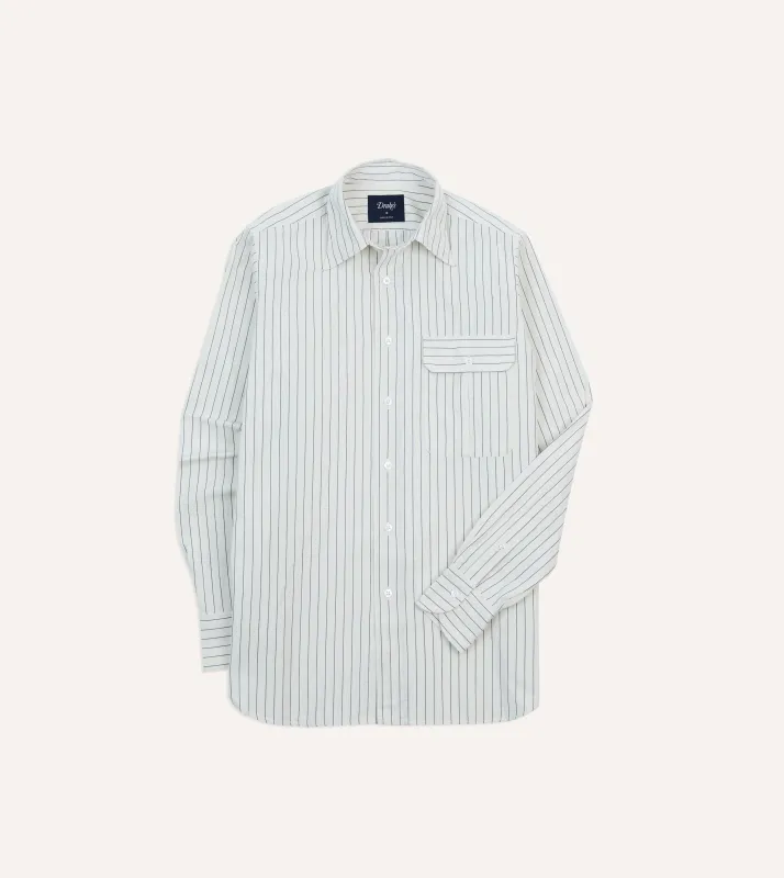 Navy Pencil Stripe Selvedge Cotton Long Point Collar Shirt sold by Drake's London