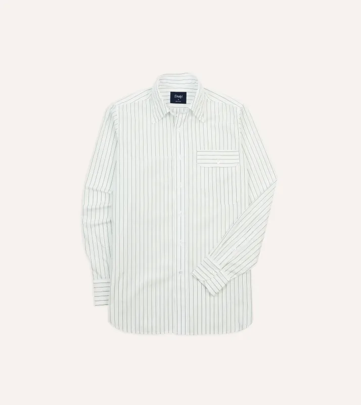 Green Pencil Stripe Cotton Long Point Collar Shirt sold by Drake's London