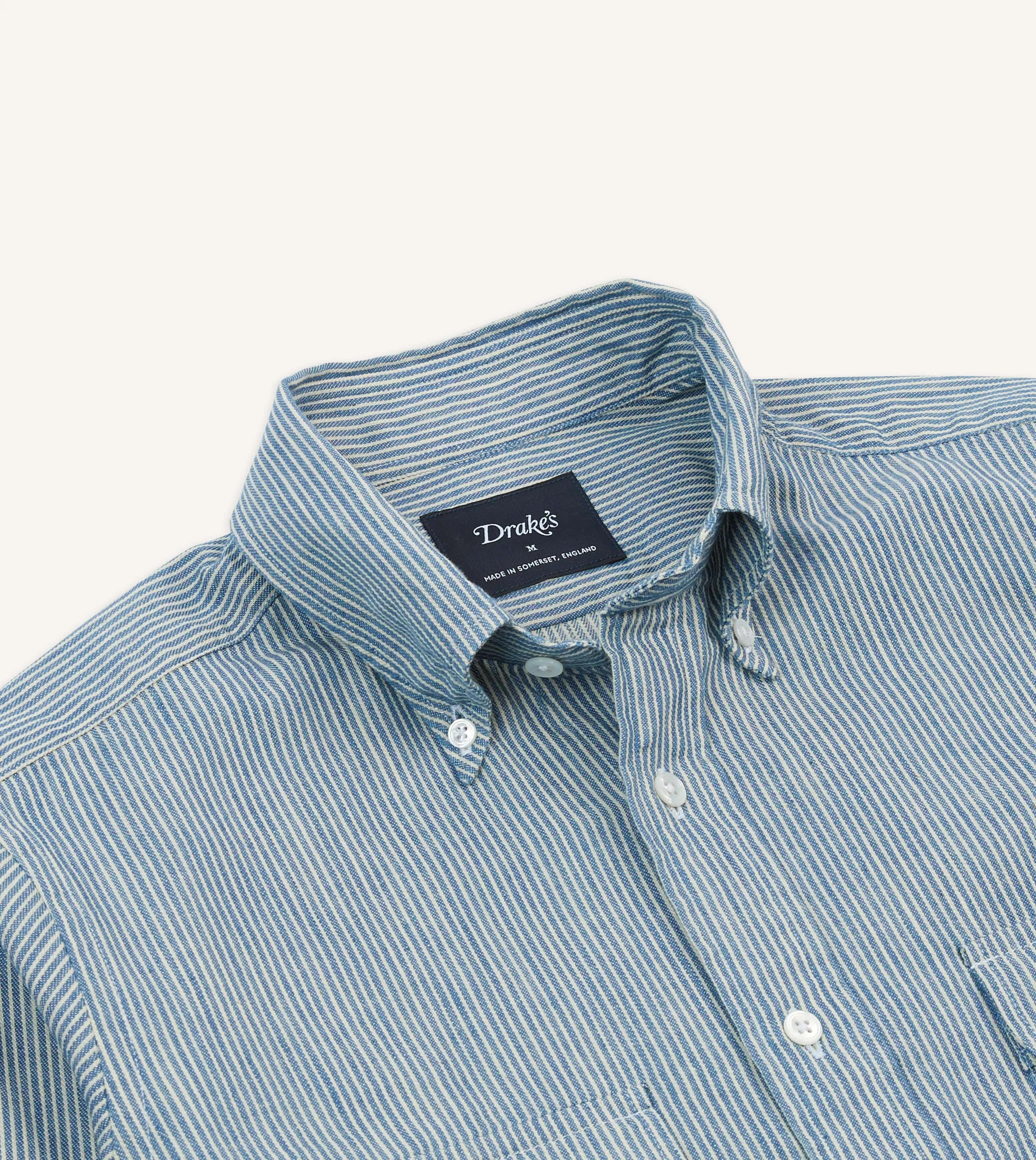 Navy Stripe Denim Work Shirt sold by Drake's London product image thumbnail 3