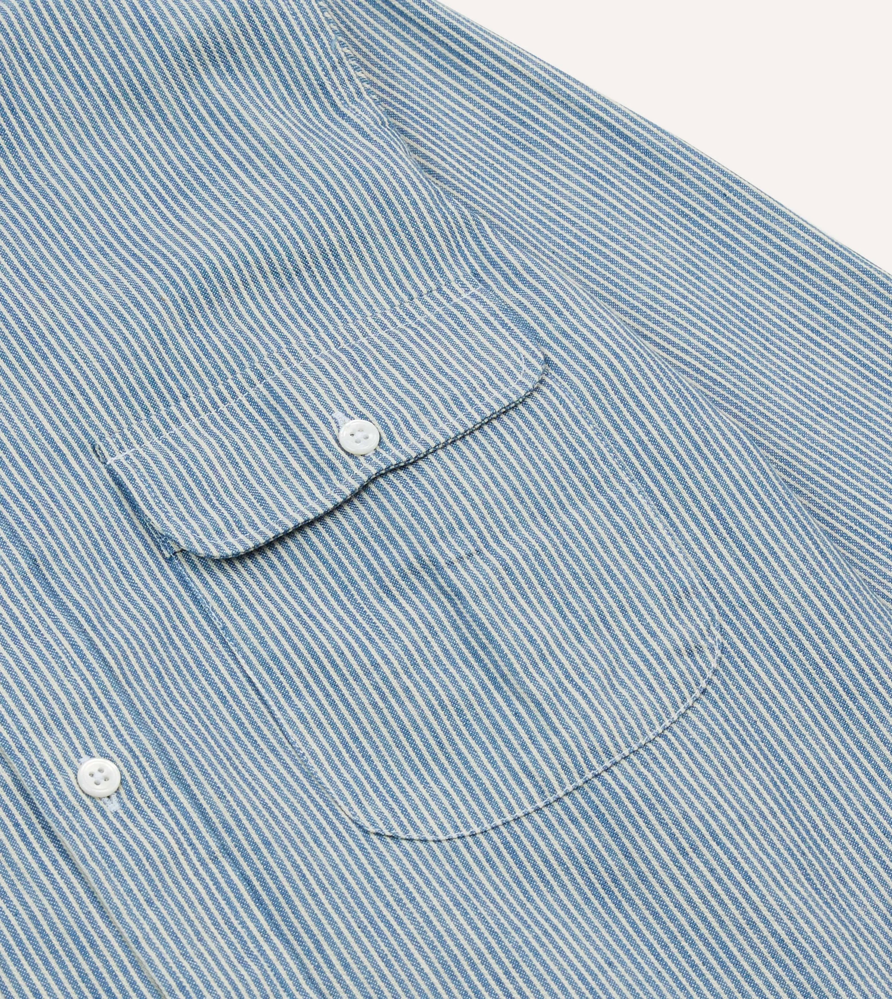 Navy Stripe Denim Work Shirt sold by Drake's London product image thumbnail 4