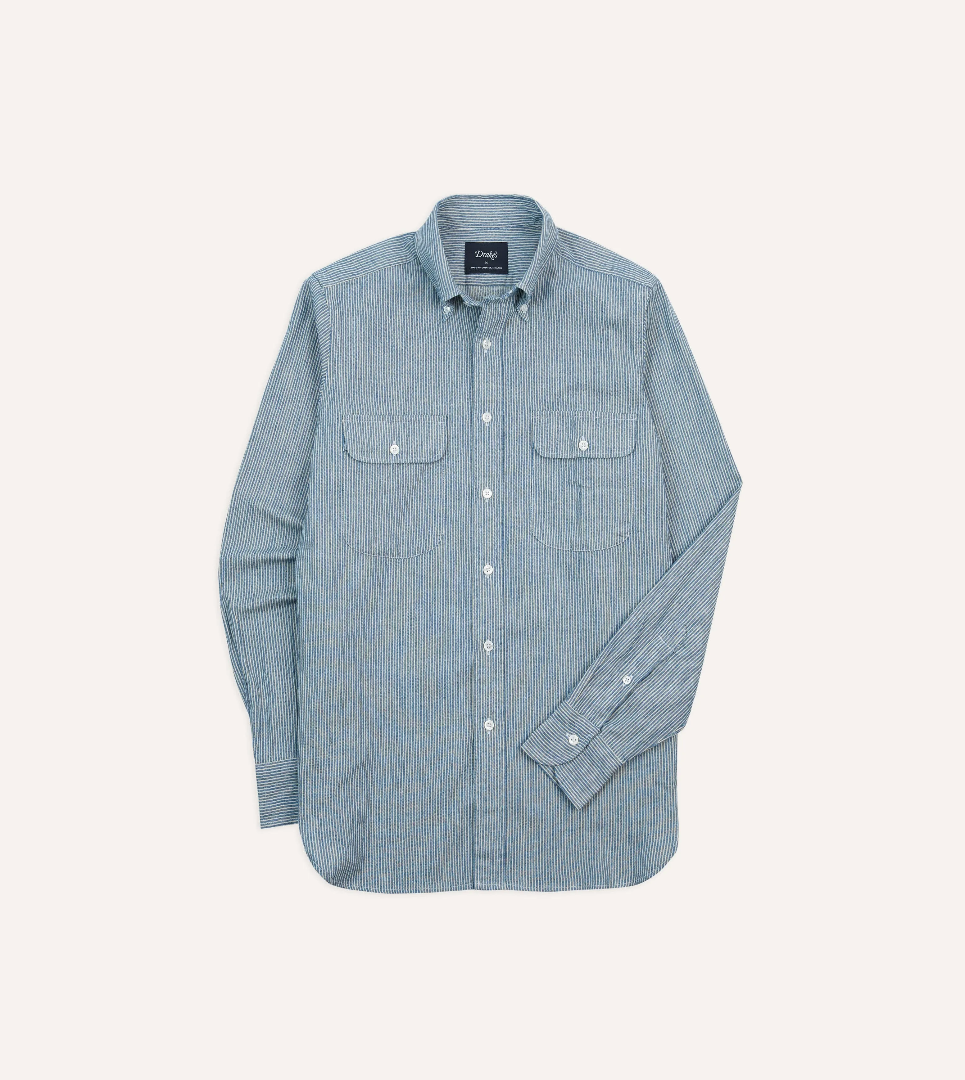Navy Stripe Denim Work Shirt sold by Drake's London