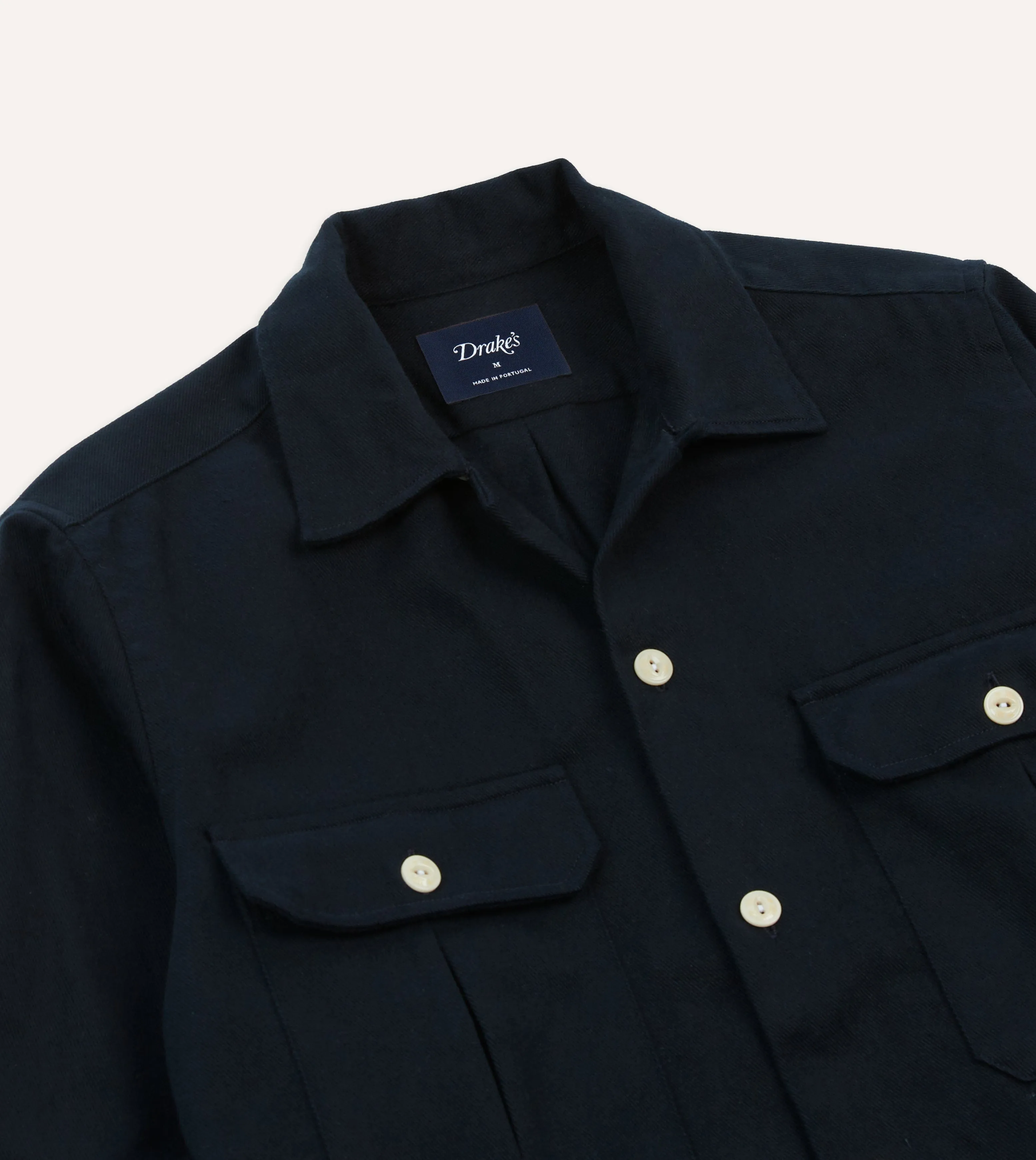 Navy Brushed Cotton Twill Two-Pocket Camp Collar Work Shirt sold by Drake's London product image thumbnail 3