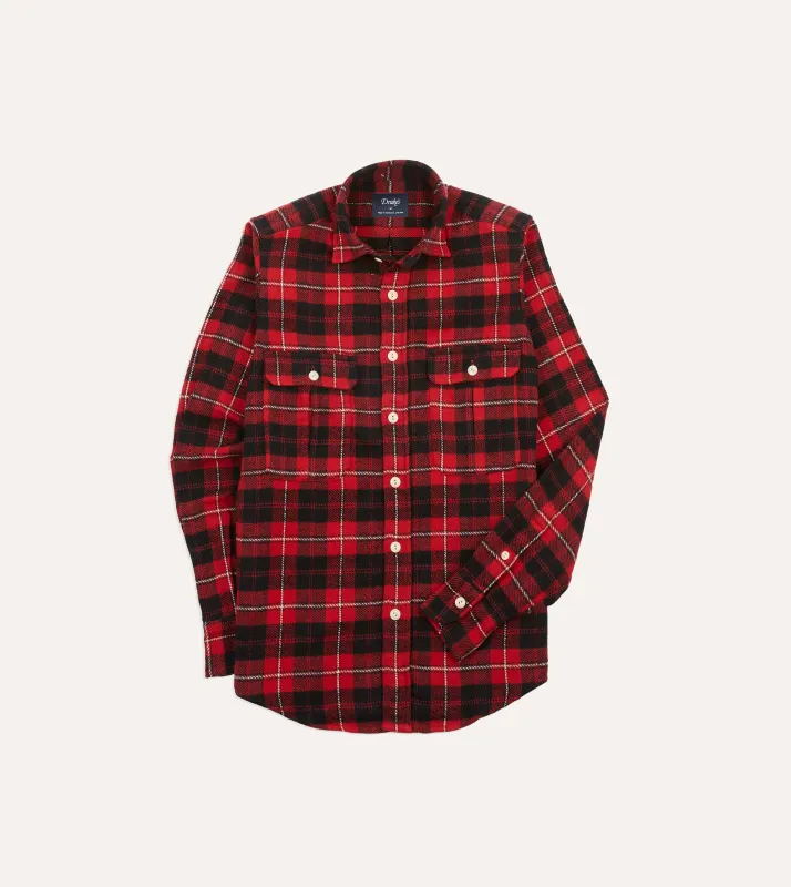 Red Check Cotton Two-Pocket Work Shirt sold by Drake's London