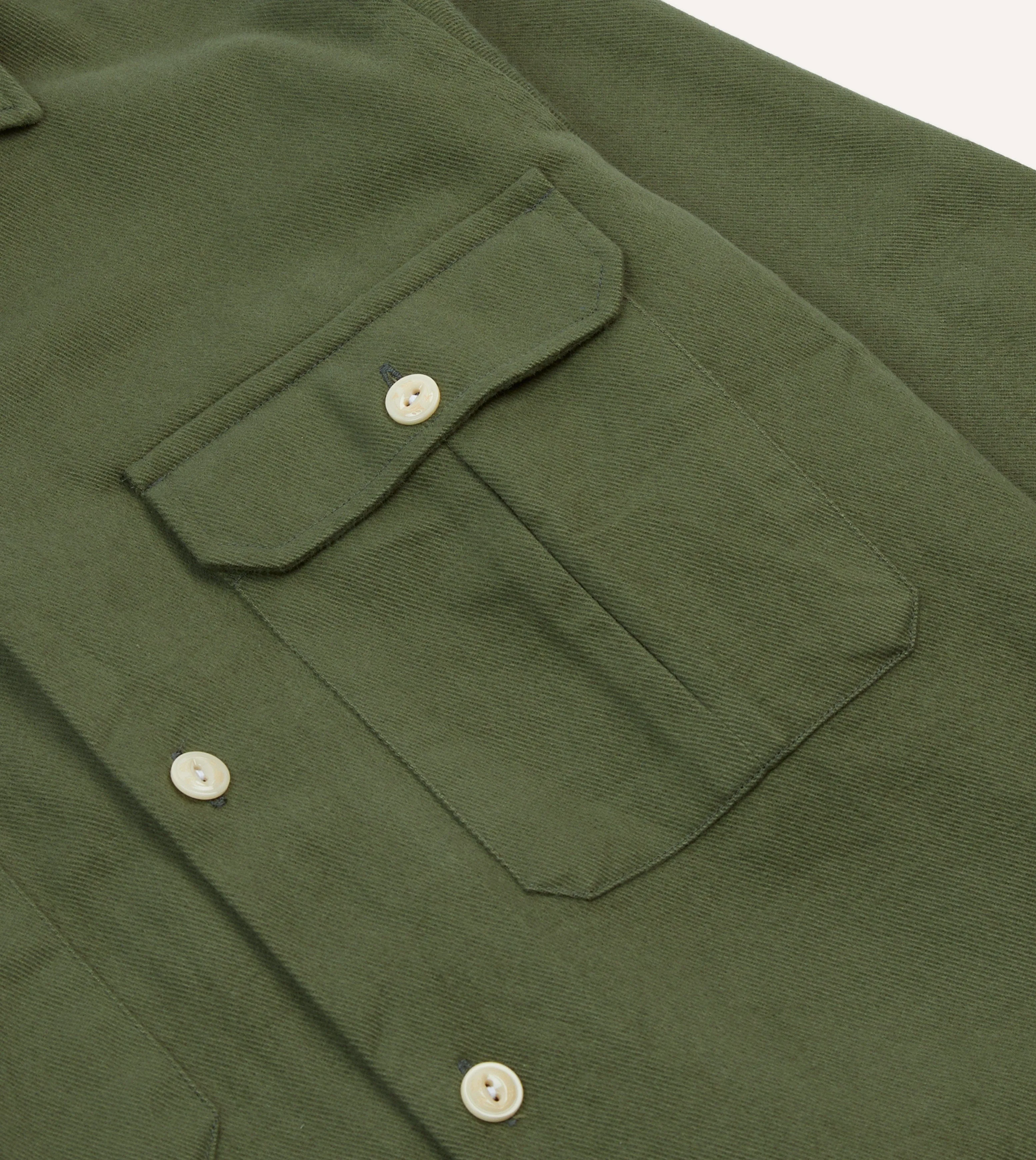 Olive Brushed Cotton Twill Two-Pocket Camp Collar Work Shirt sold by Drake's London product image thumbnail 4