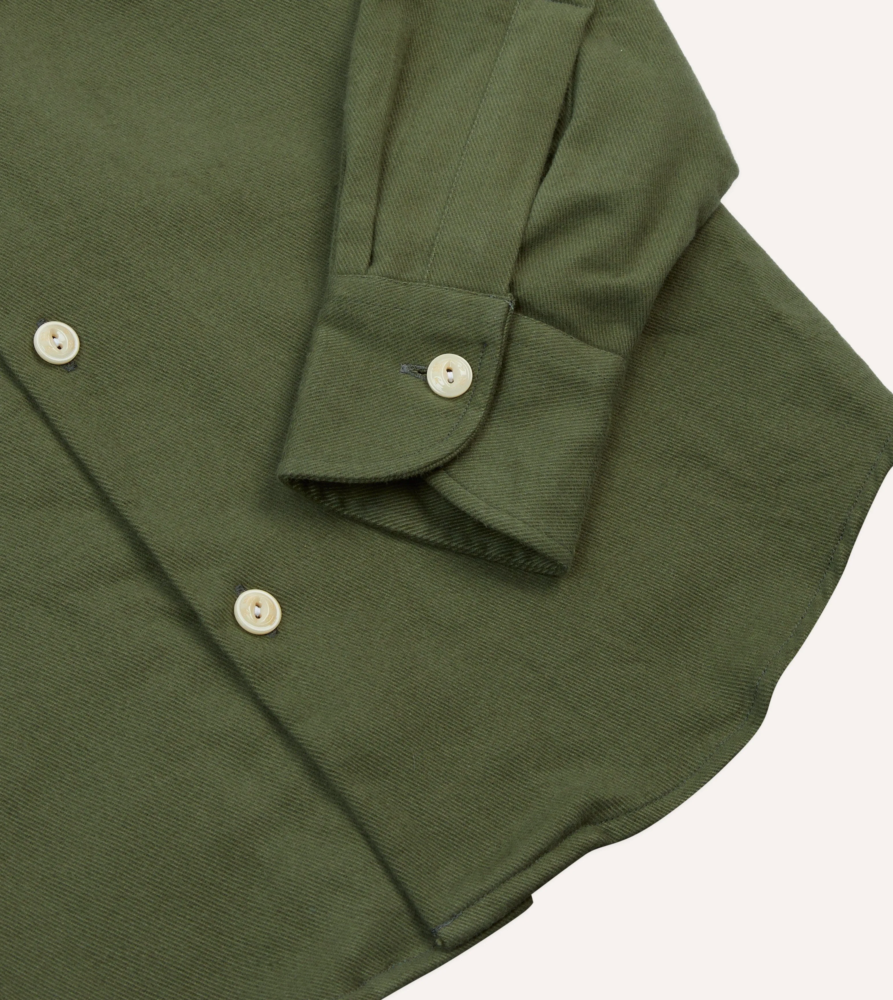 Olive Brushed Cotton Twill Two-Pocket Camp Collar Work Shirt sold by Drake's London product image thumbnail 5