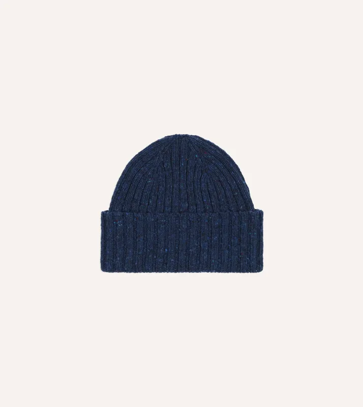 Blue Ribbed Merino Donegal Knit Cap sold by Drake's London