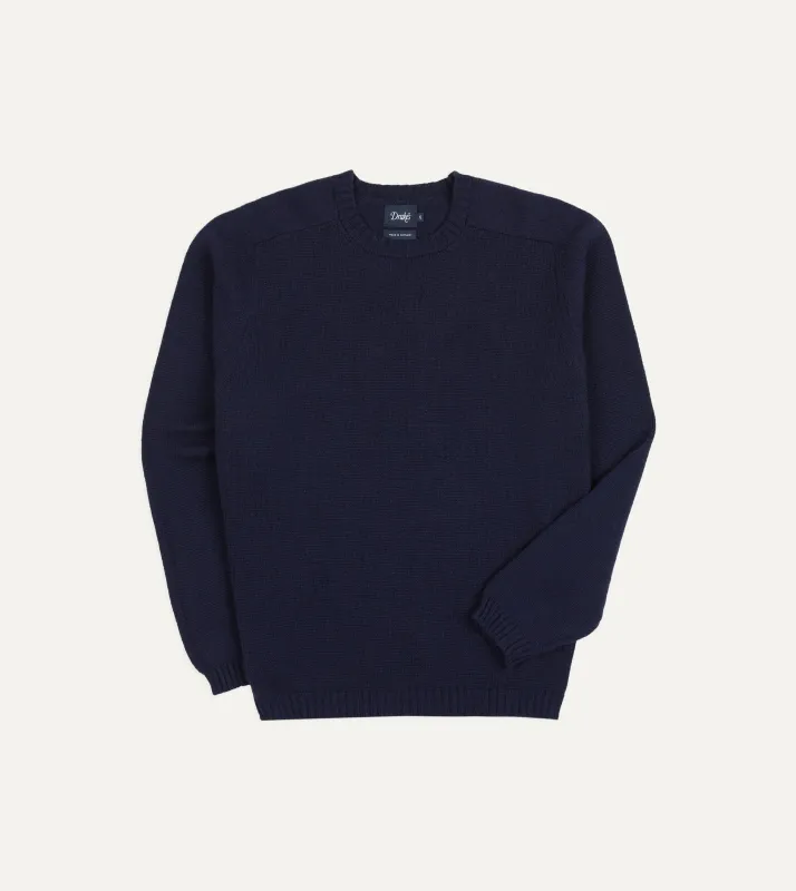 Navy Cashmere Crew Neck Jumper sold by Drake's London