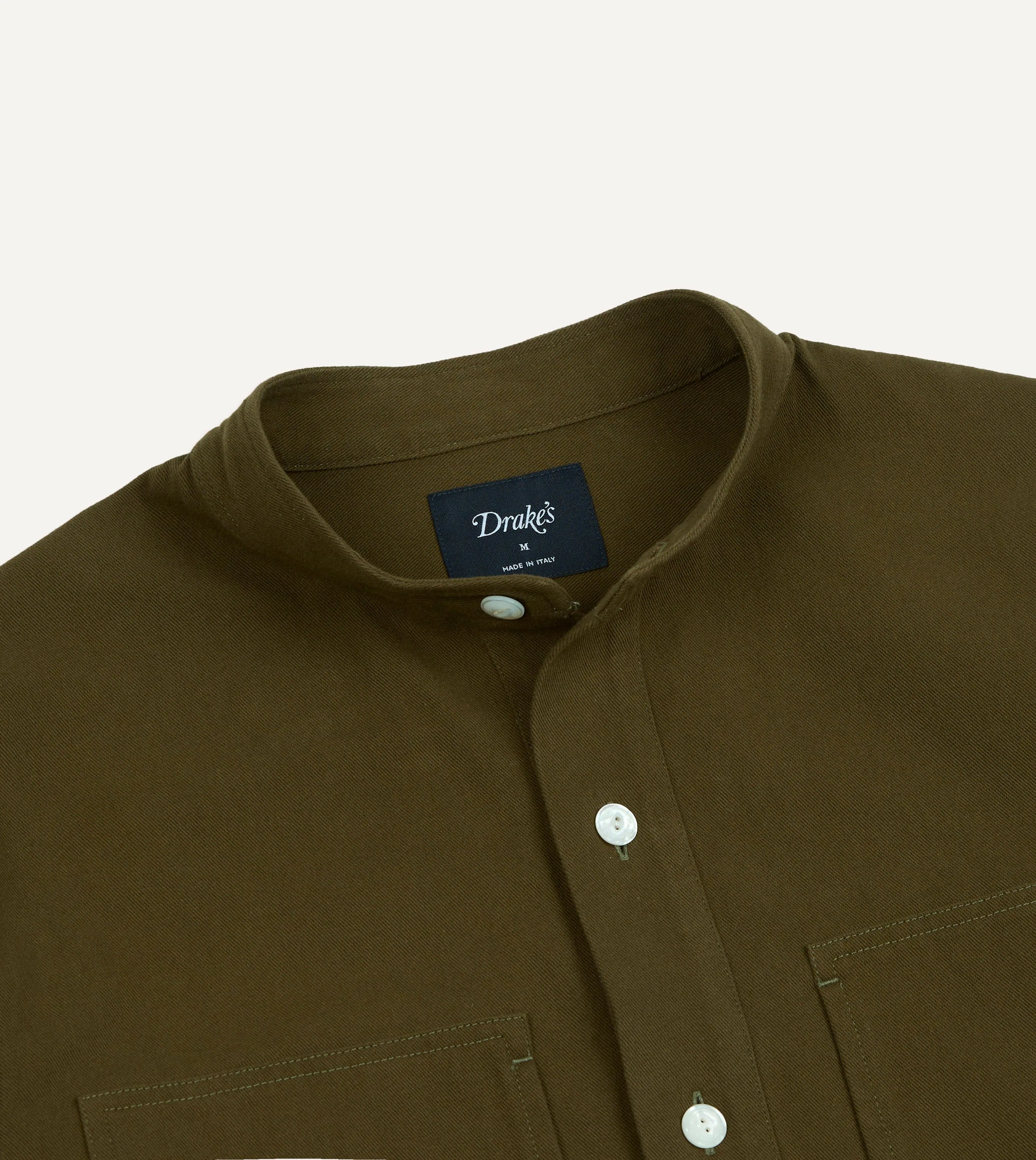 Khaki Cotton Mandarin Collar Popover Shirt sold by Drake's London product image thumbnail 3